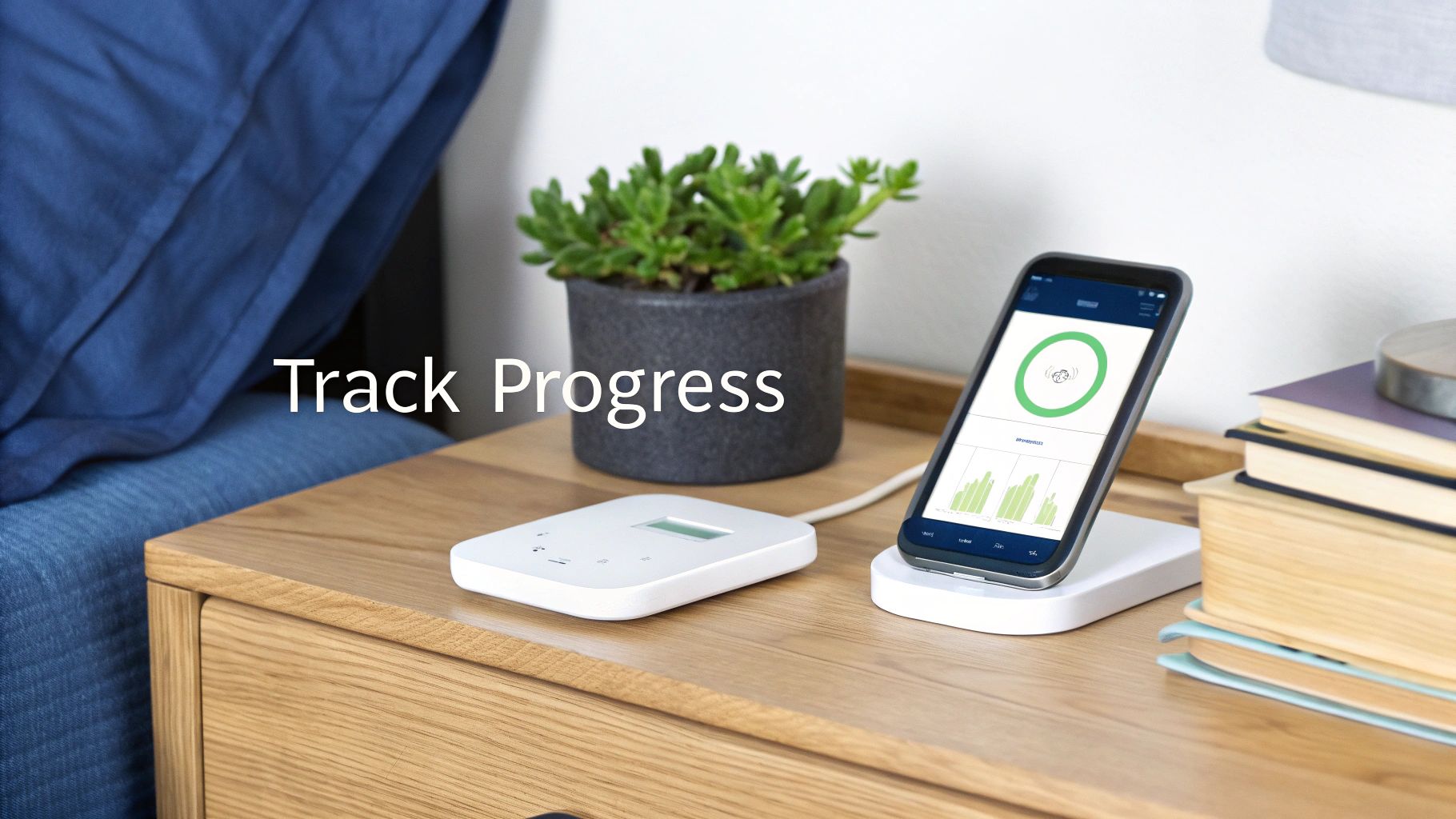 A woman stands on a smart scale, checking her progress on a tablet.