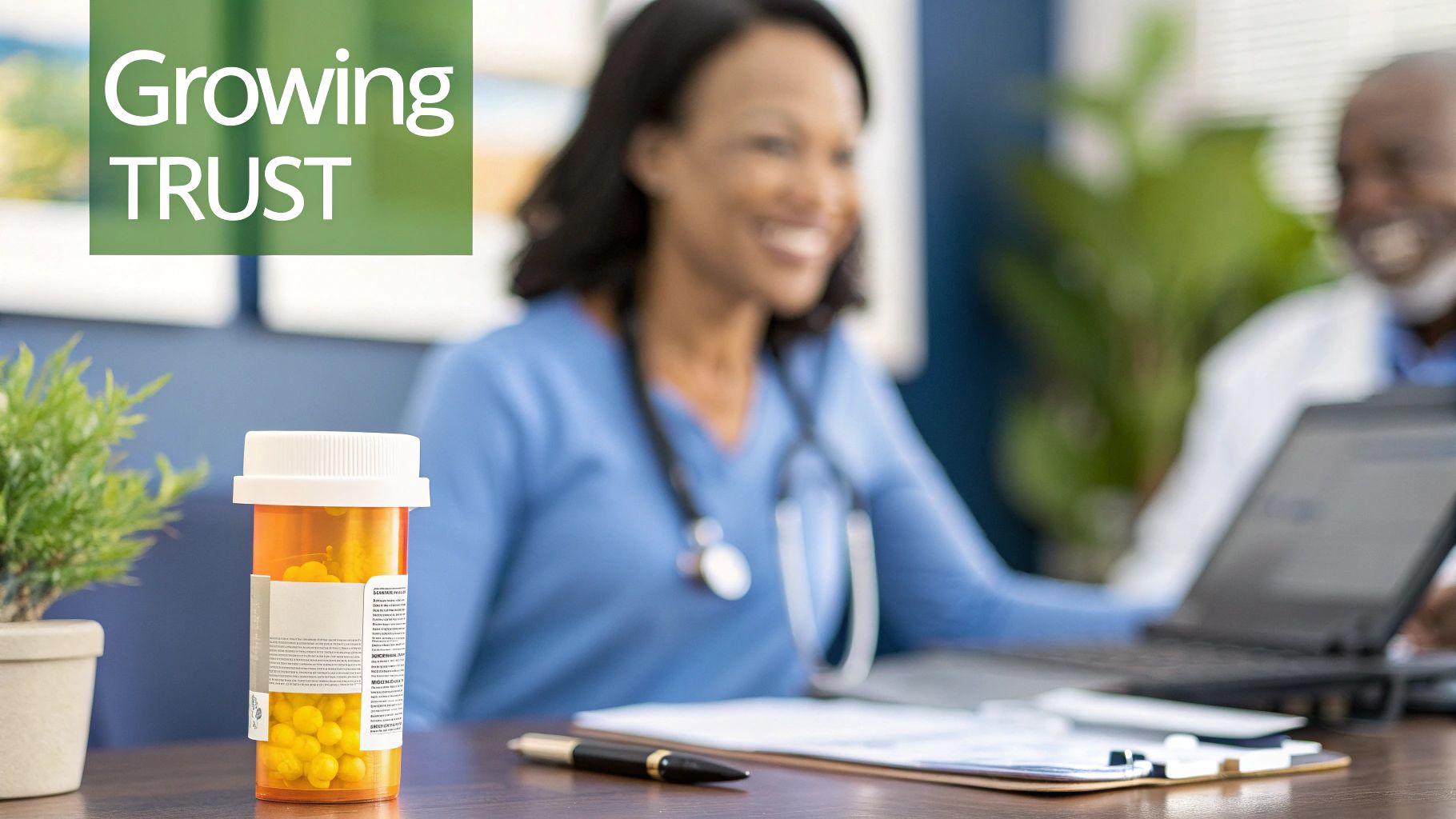 A smiling woman in her 50s confidently looking ahead, representing trust in modern health solutions.