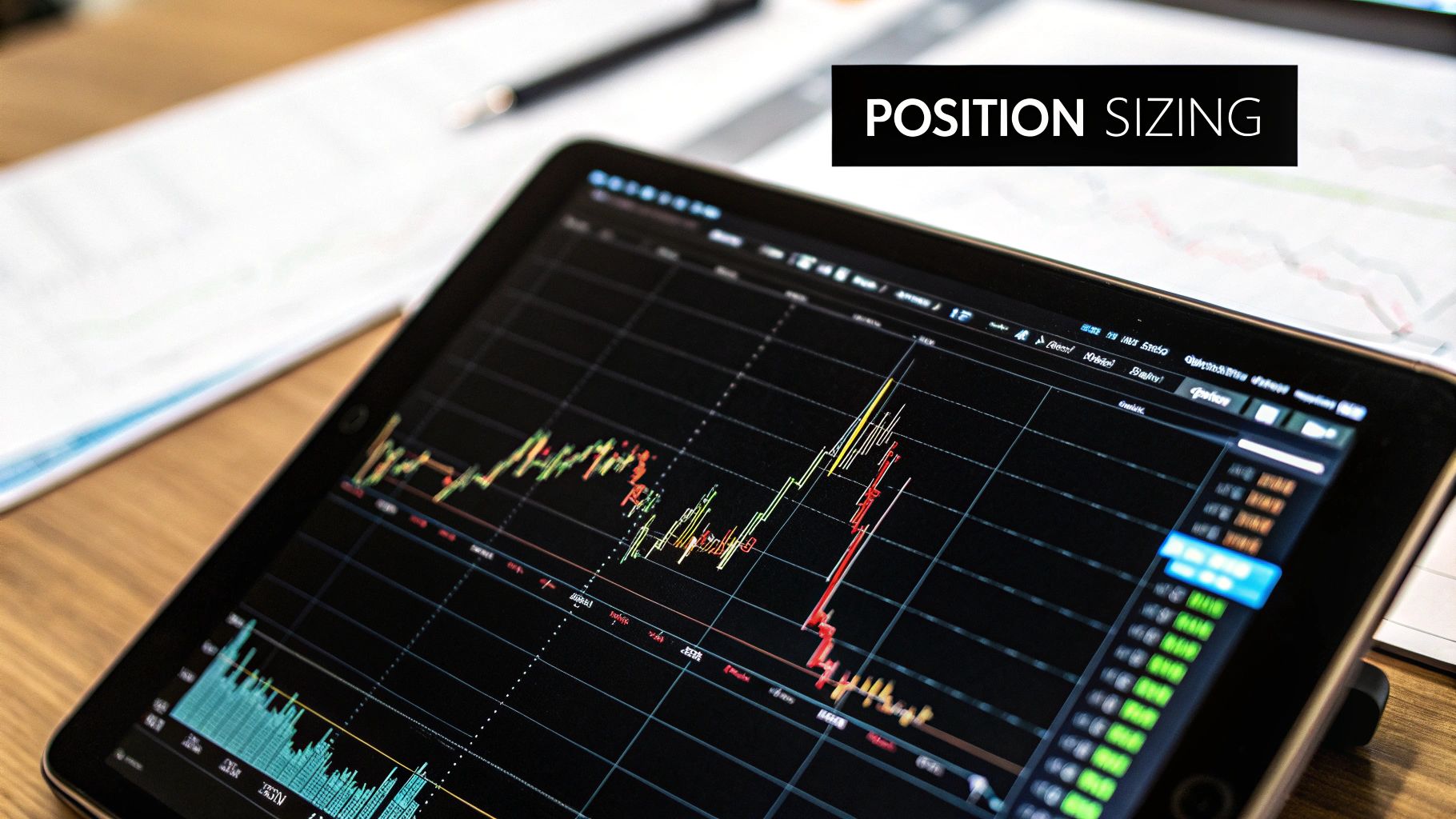 A close-up of a digital stock chart showing support and resistance lines drawn on it.