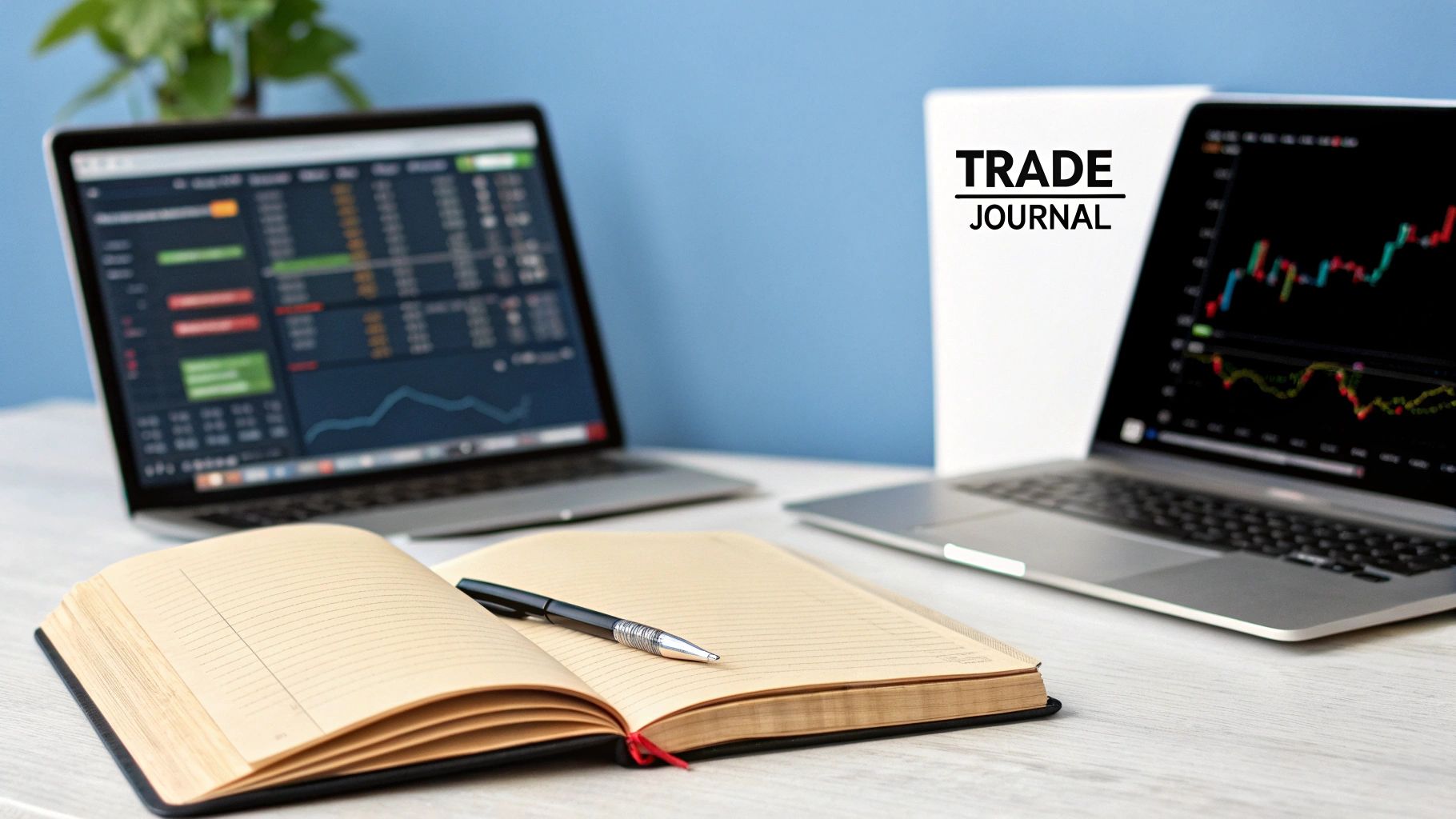 A trader analyzing their performance dashboard on a tablet, showing charts and key metrics.