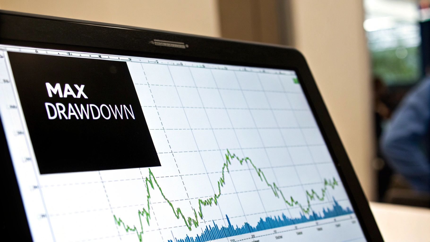 A trader analyzing multiple equity curve simulation graphs on a computer screen, looking for patterns and insights.