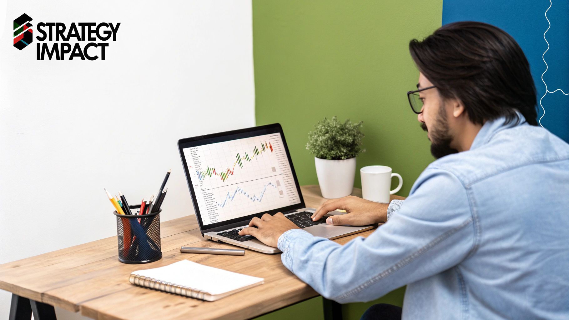 A calm trader looking at charts, symbolizing the psychological shield provided by a risk-reward ratio.