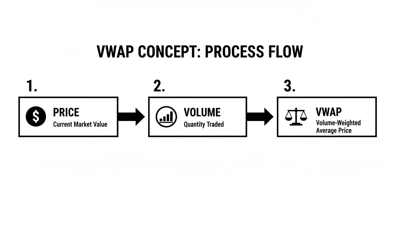 Diagram illustrating the VWAP concept process flow: Price and Volume inputs leading to Volume-Weighted Average Price.