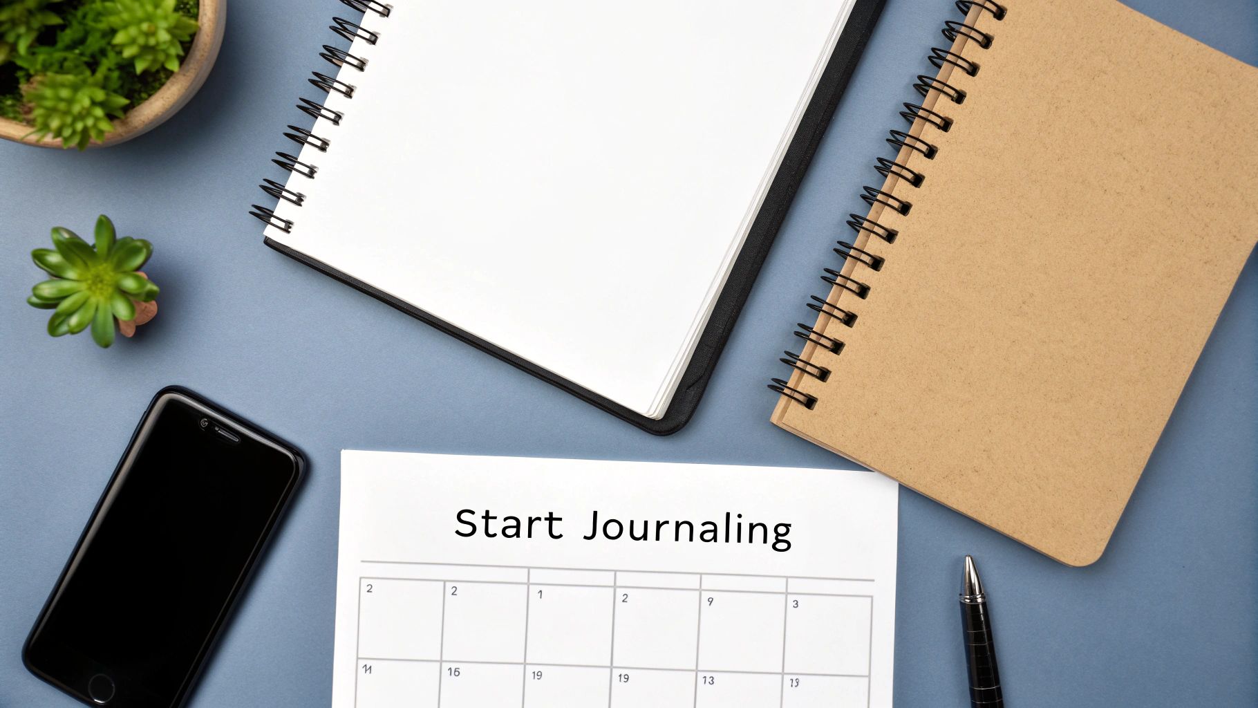 A person starting their first trade journal with a pen, notebook, and a laptop showing market charts.