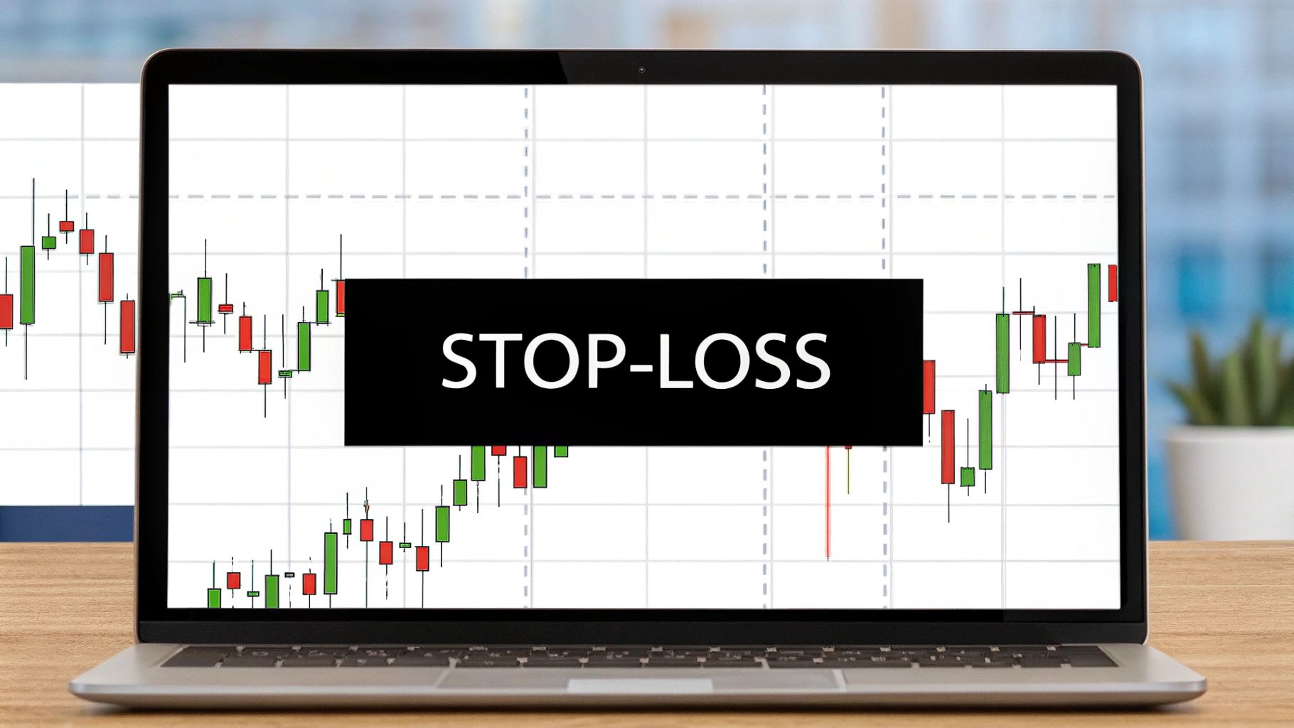 A stock chart with a clear support level indicated, showing a strategically placed stop-loss order just below it.