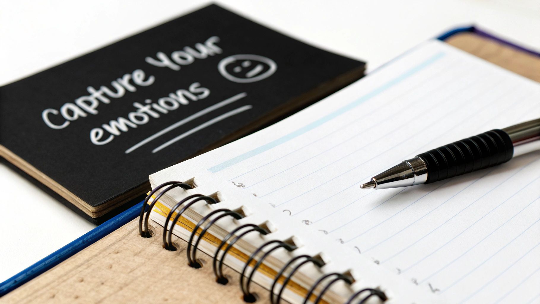 A person writing thoughtful notes in a journal with a laptop nearby showing trading charts. A person writing thoughtful notes in a journal with a laptop nearby showing trading charts.