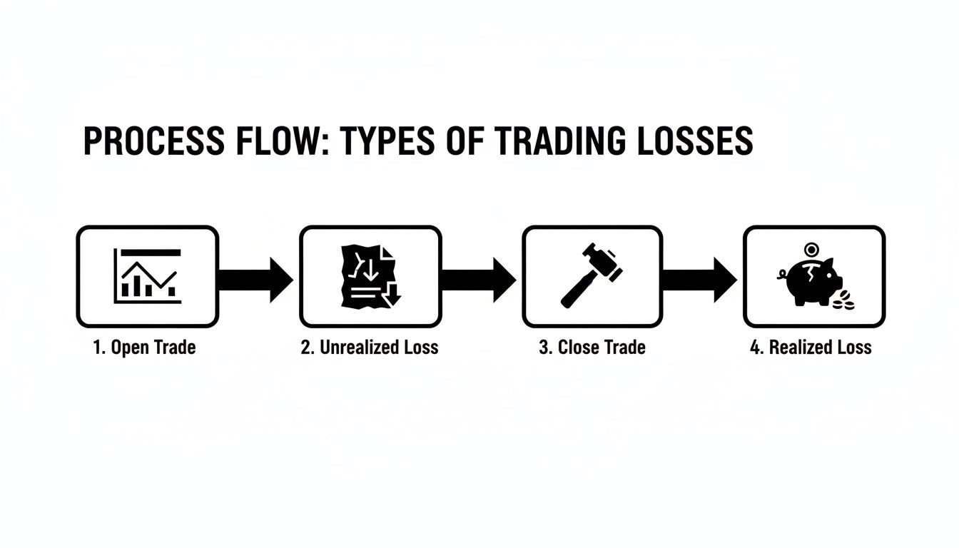 A process flow diagram illustrates the types of trading losses from opening to realizing a loss.