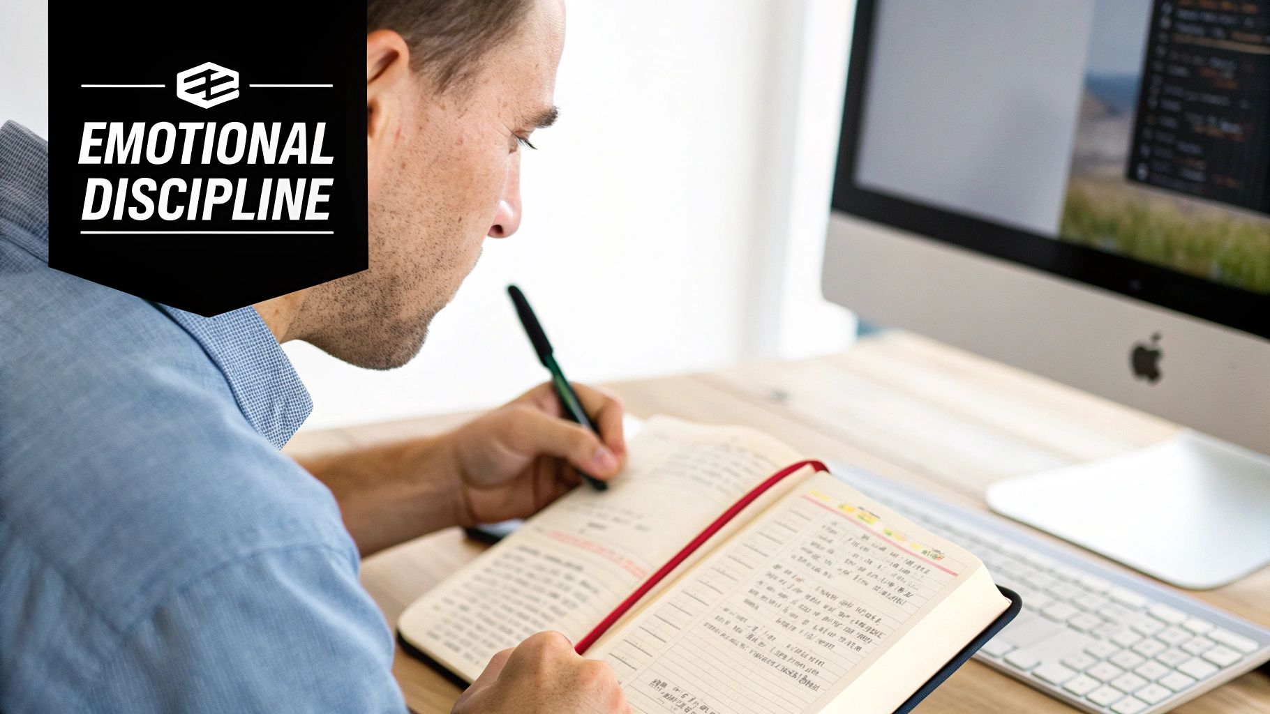 Trader looking at charts, focused and disciplined.