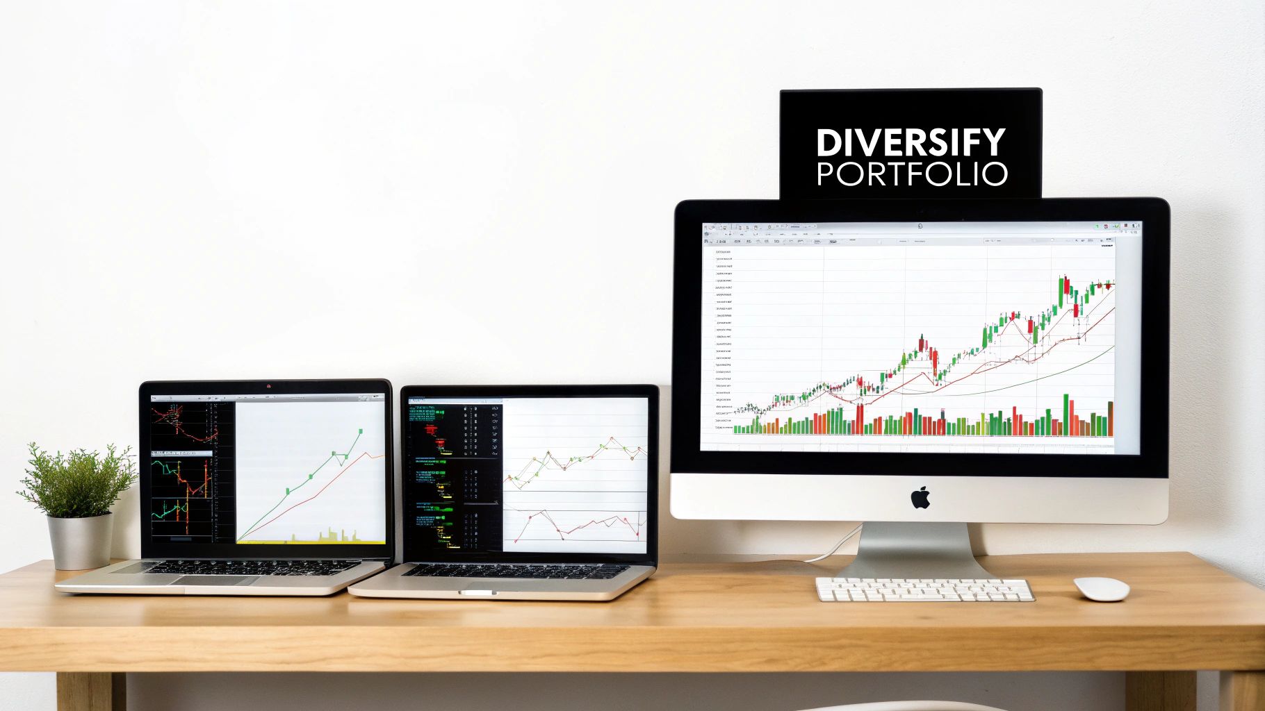 A person sitting at a desk with a laptop, notebook, and coffee, diligently reviewing investment performance charts.
