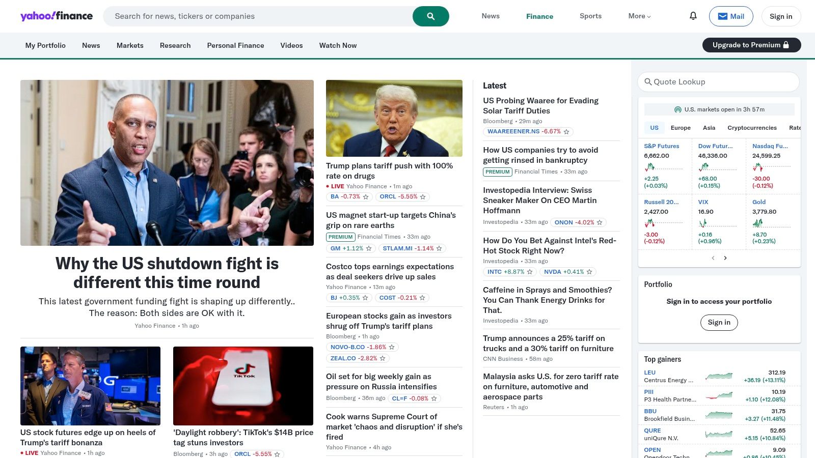 Yahoo Finance (Free, Bronze, Silver, Gold)