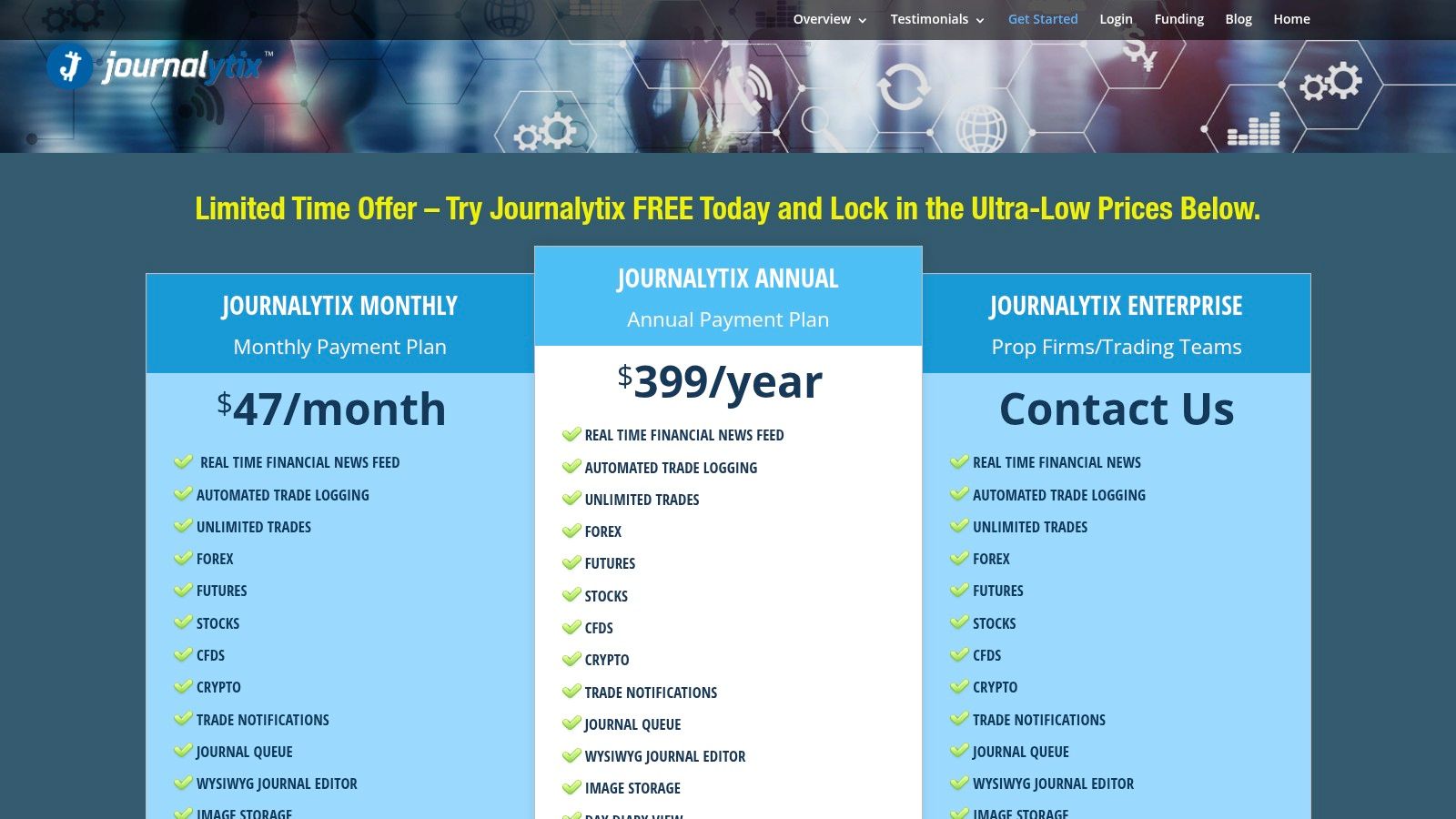 Journalytix pricing plans on its website.