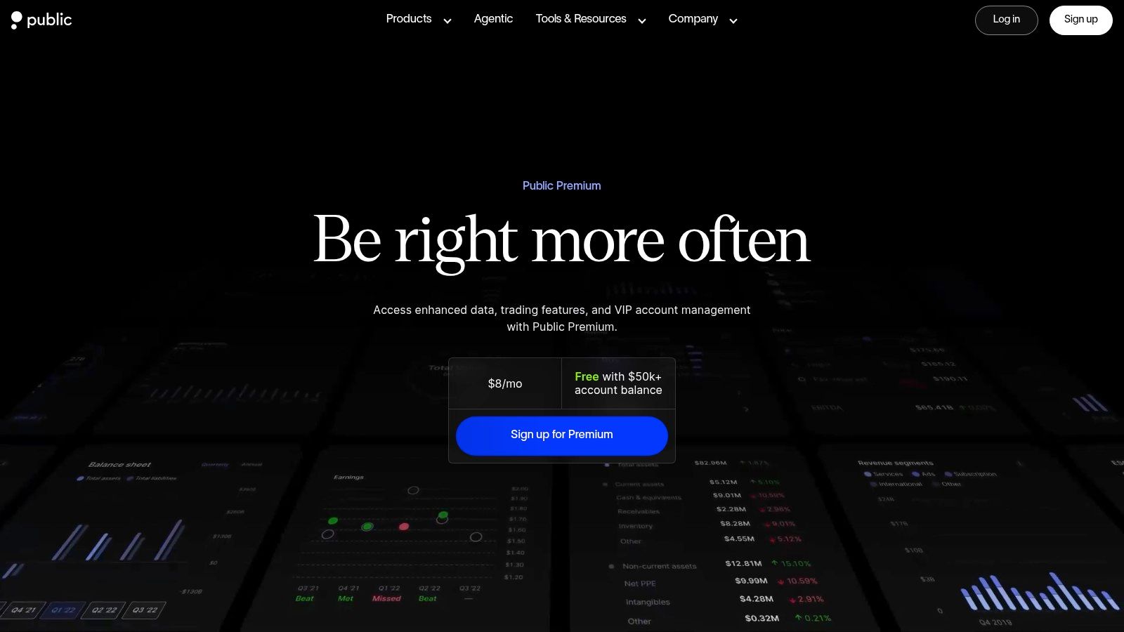 Public investing platform showing a stock's performance graph and trading options