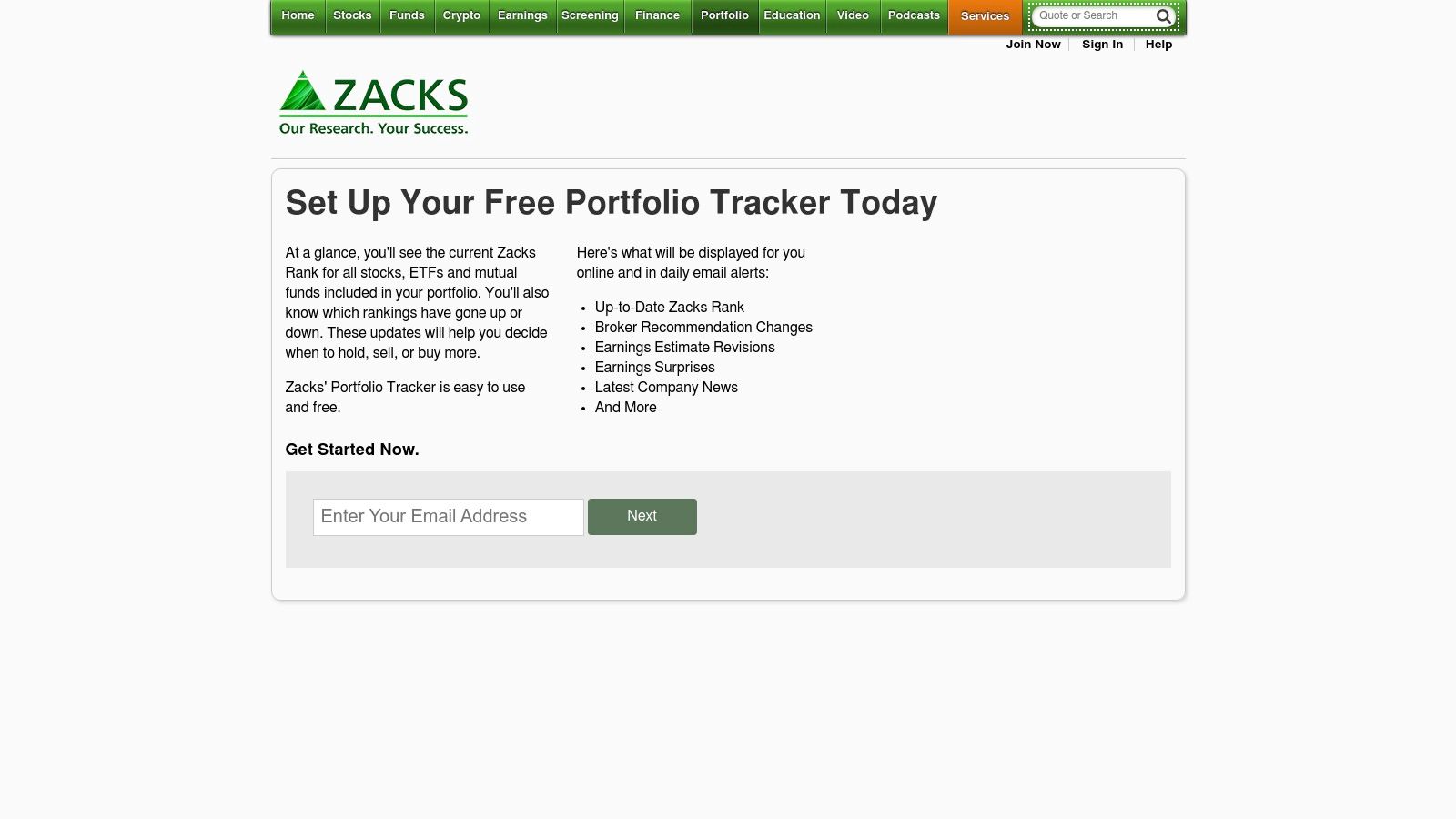 Zacks (Free Portfolio Tracker)