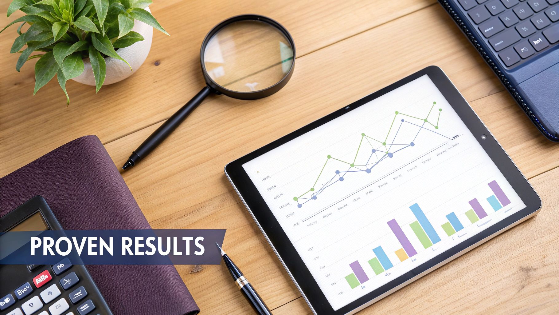 A person pointing at analytics on a screen, showing data-driven performance evaluation.