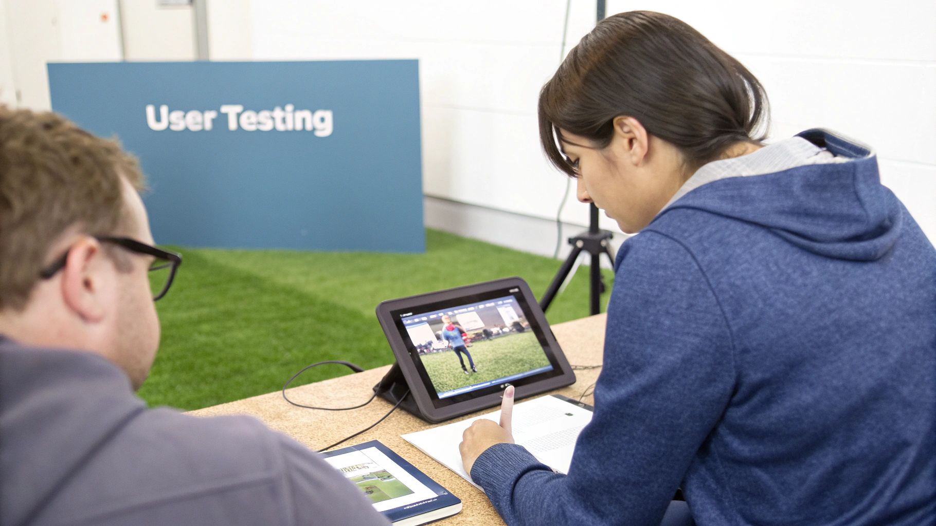 A user interacting with a seamless, intuitive website design on a tablet, showcasing a smooth user journey.