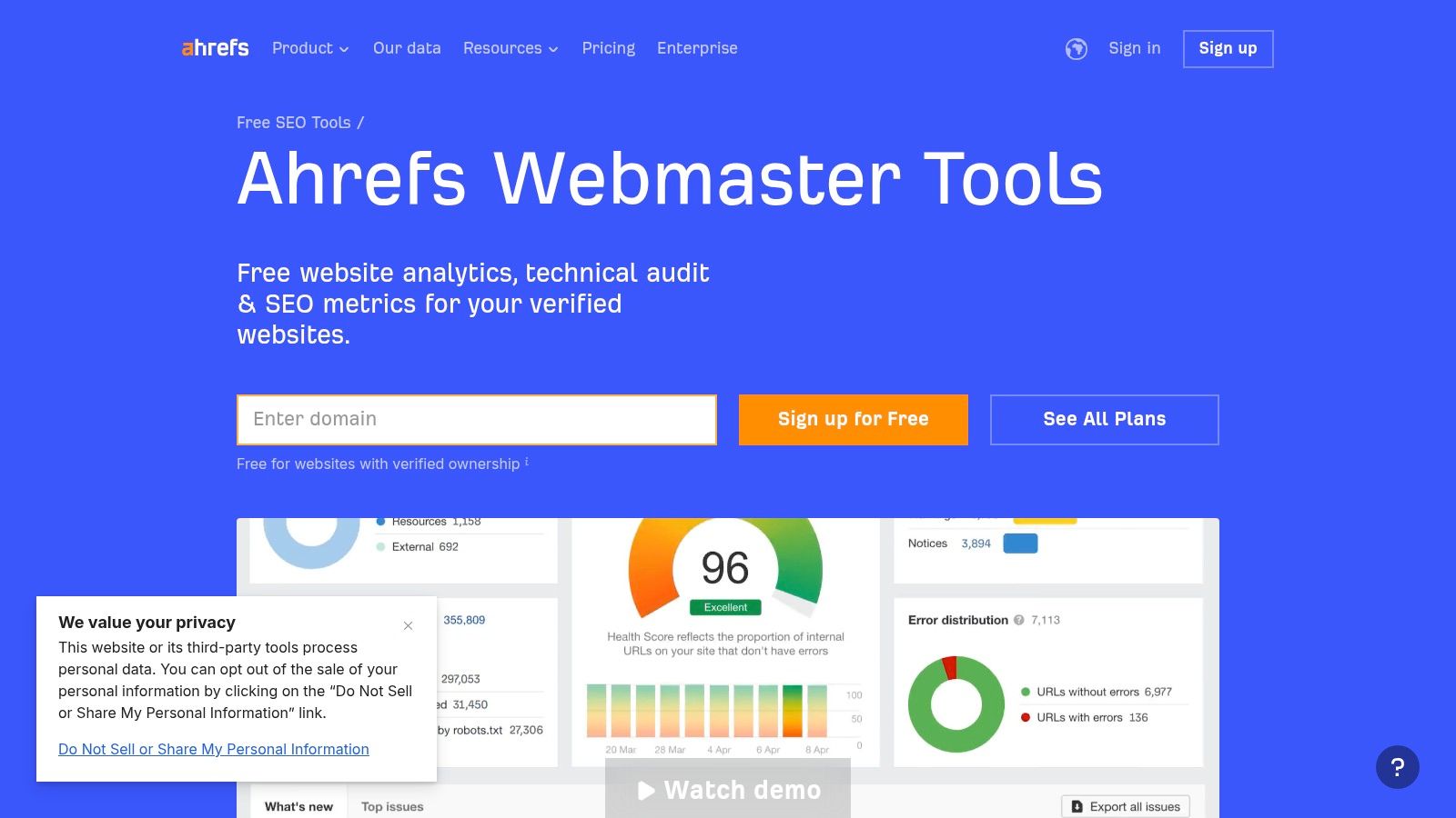 Ahrefs Webmaster Tools (AWT)