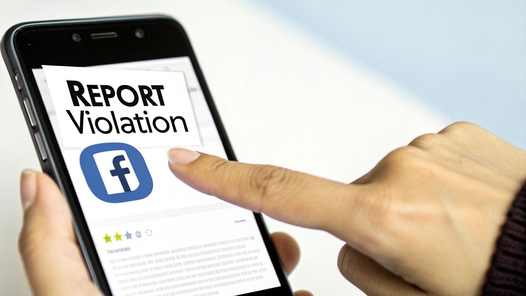 A person using a smartphone to interact with social media reviews