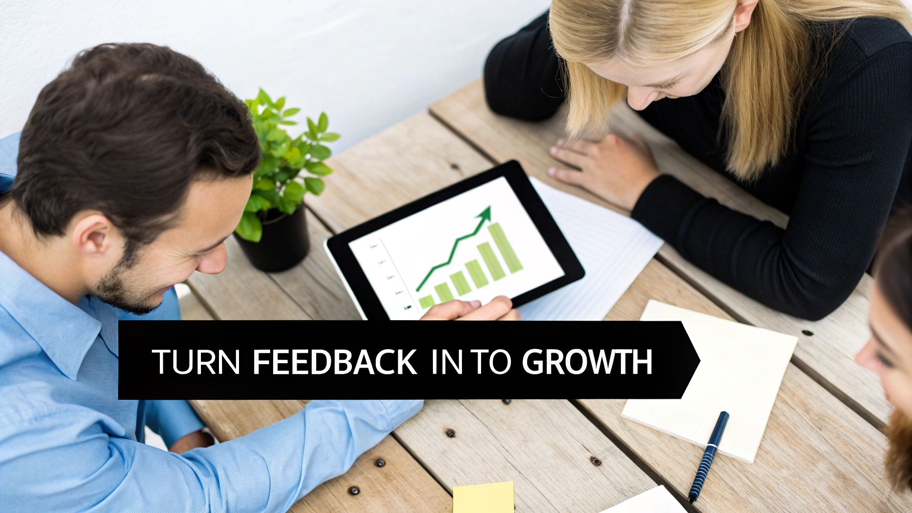A graph showing business growth and positive customer feedback