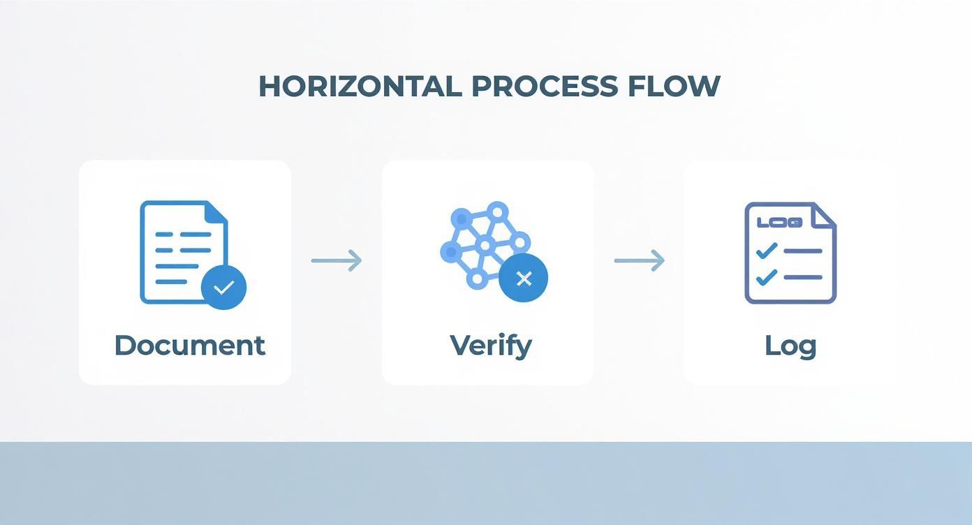 Infographic showing the process of building a case to report fake reviews with steps for documenting, verifying, and logging evidence.