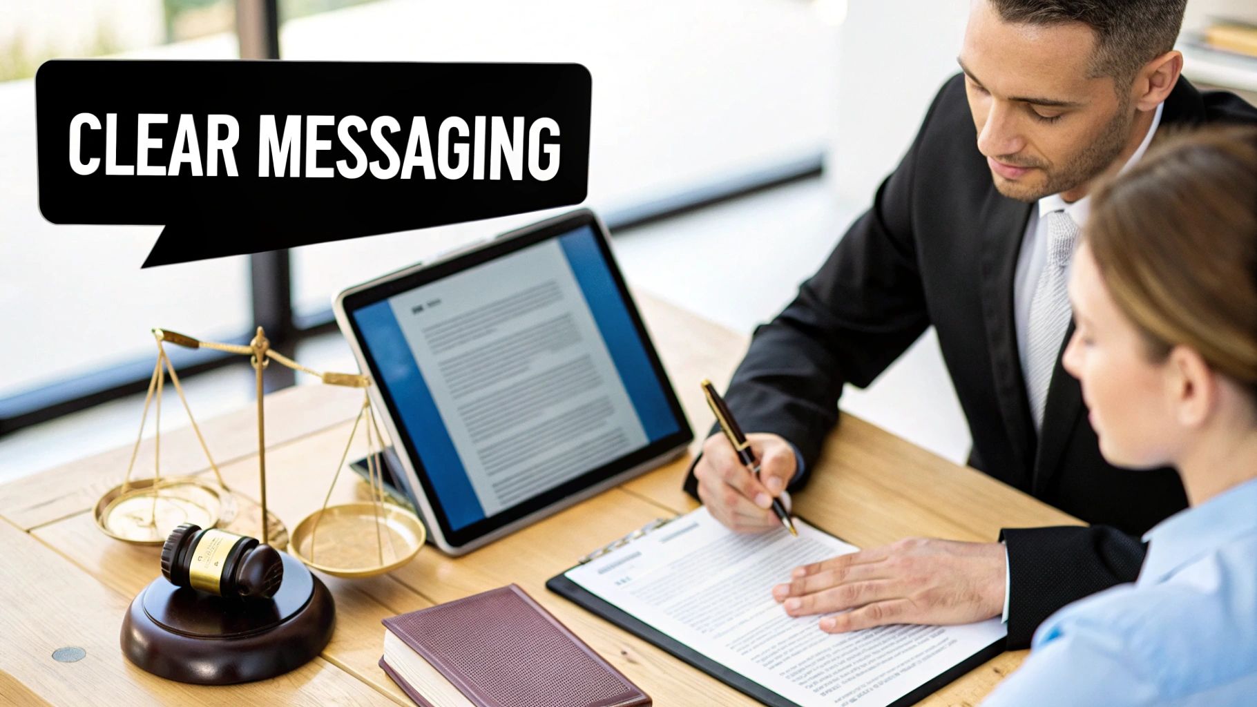 Lawyers using a laptop to manage digital content and legal documents, symbolizing digital remediation.