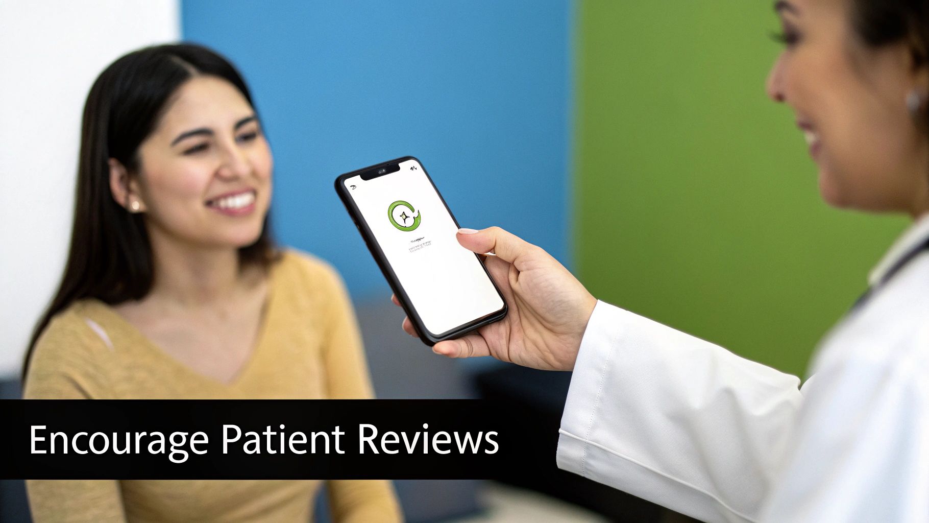 A doctor smiling warmly while talking to a satisfied patient in a bright, modern clinic setting.