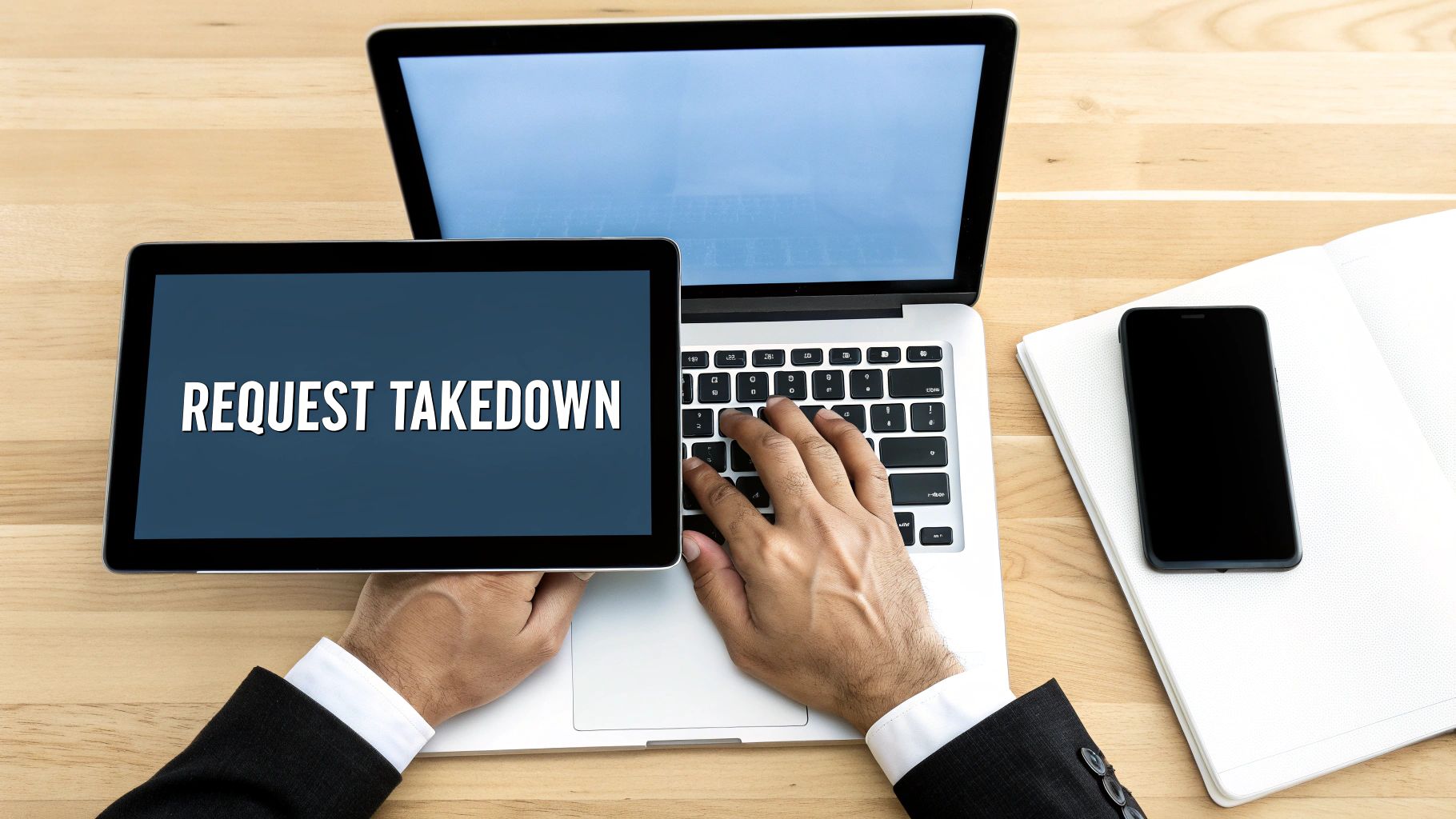 Illustration of a search bar surrounded by positive content symbols, pushing down negative symbols.