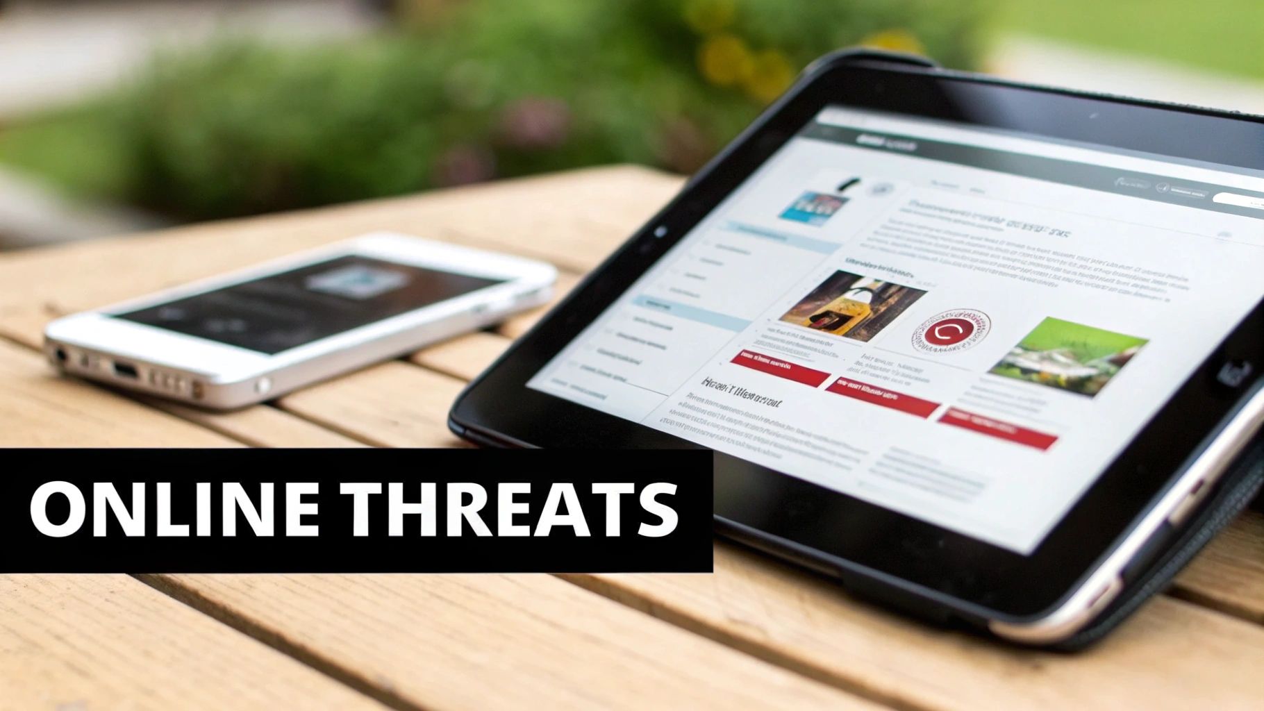 Illustration showing various online brand threats like counterfeit products, fake reviews, and impersonation accounts.
