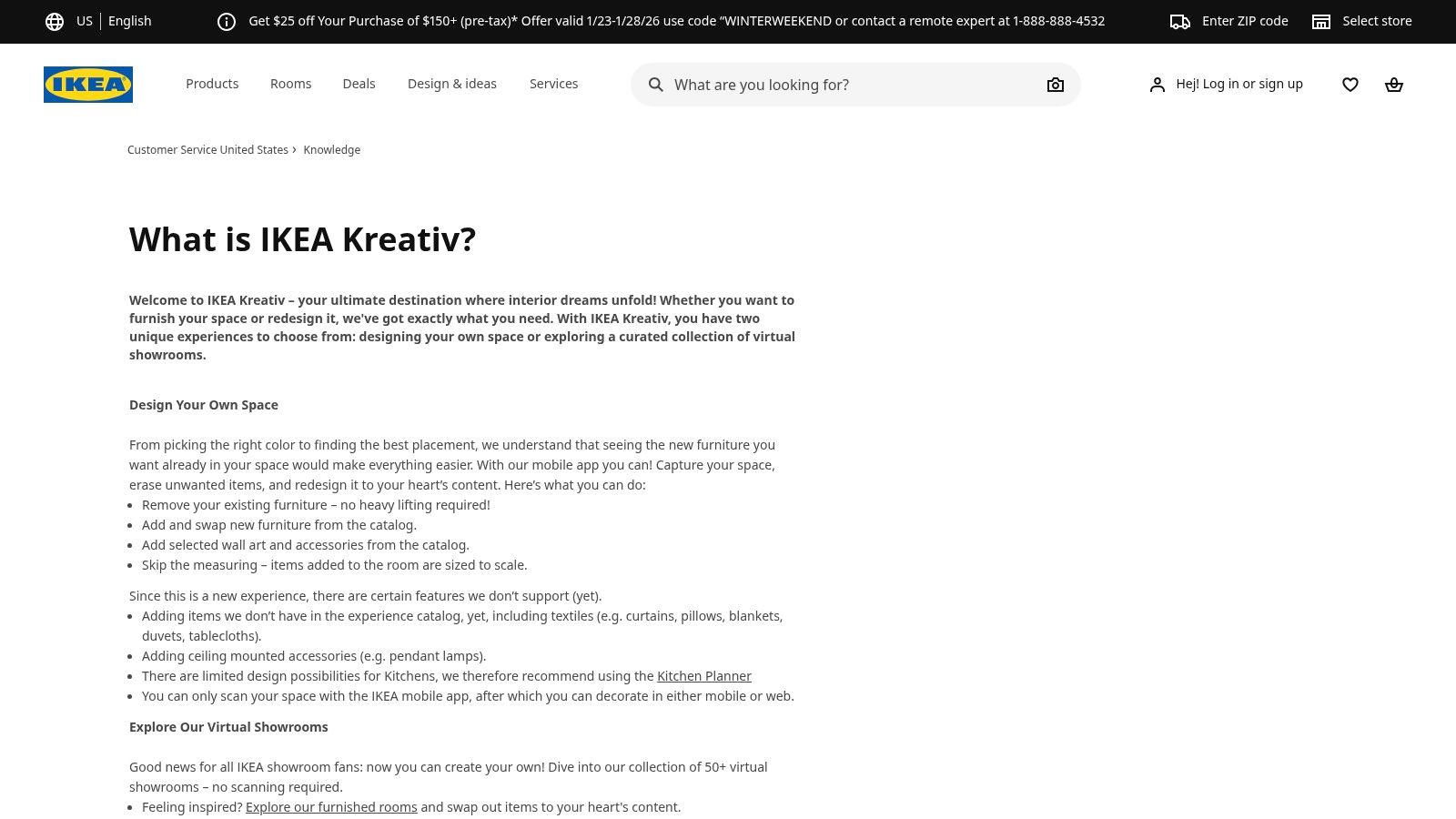 IKEA Kreativ app showing a virtually staged living room with IKEA furniture