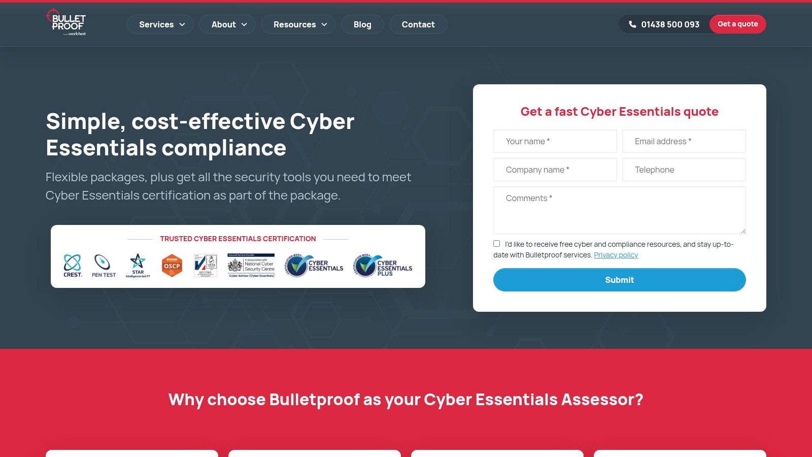 Bulletproof Cyber Essentials Plus Certification Compliance Page