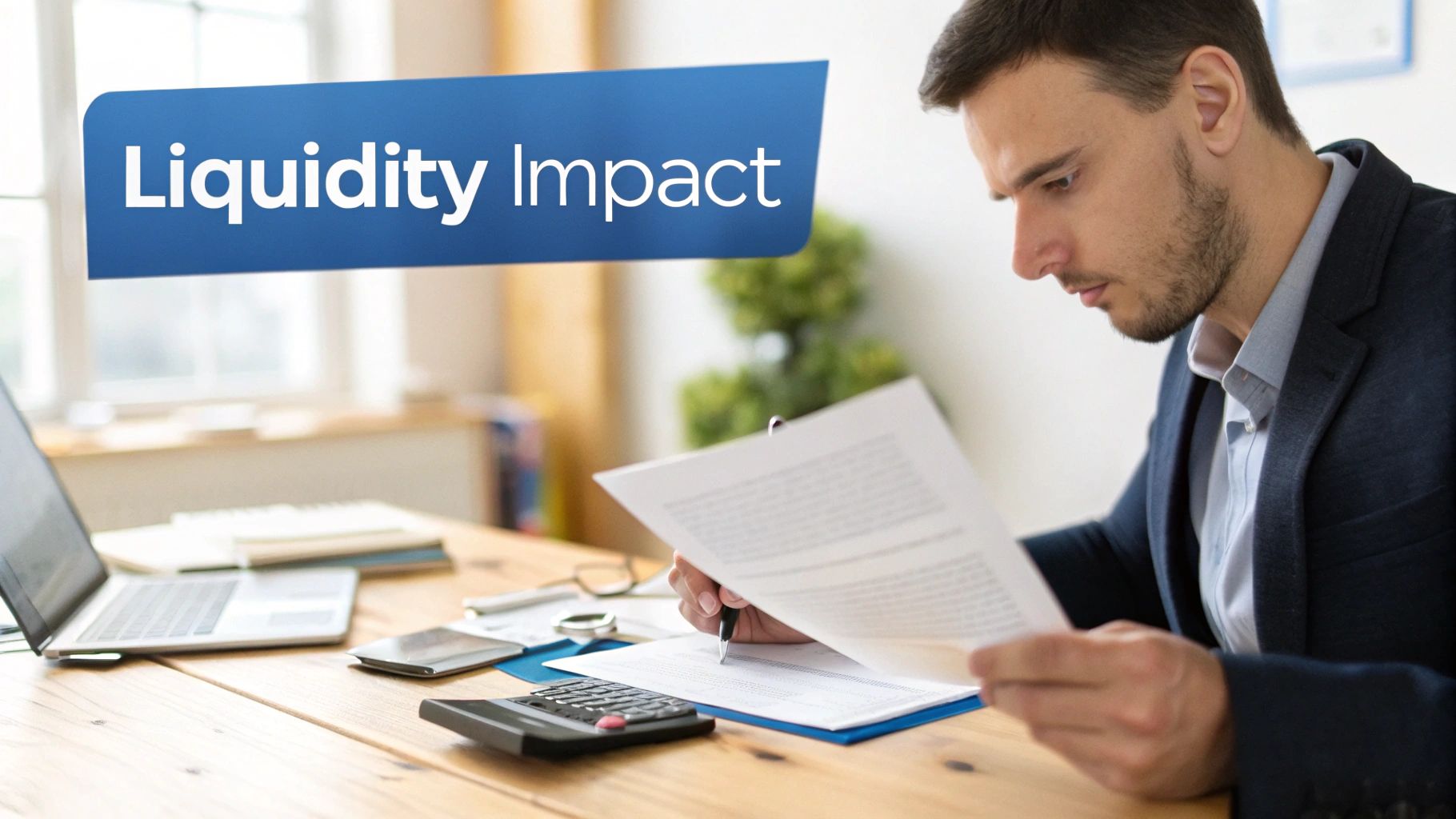 A group of diverse executives in a modern boardroom analyzing financial data on a large screen, showing engagement and strategic discussion.