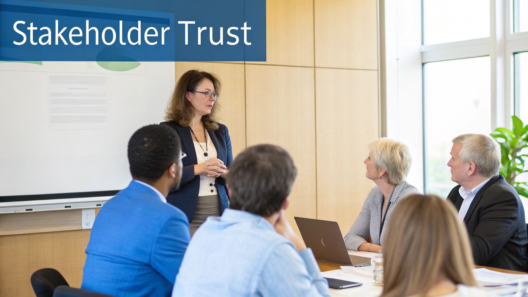 Infographic showing key elements of a robust stakeholder communication framework.