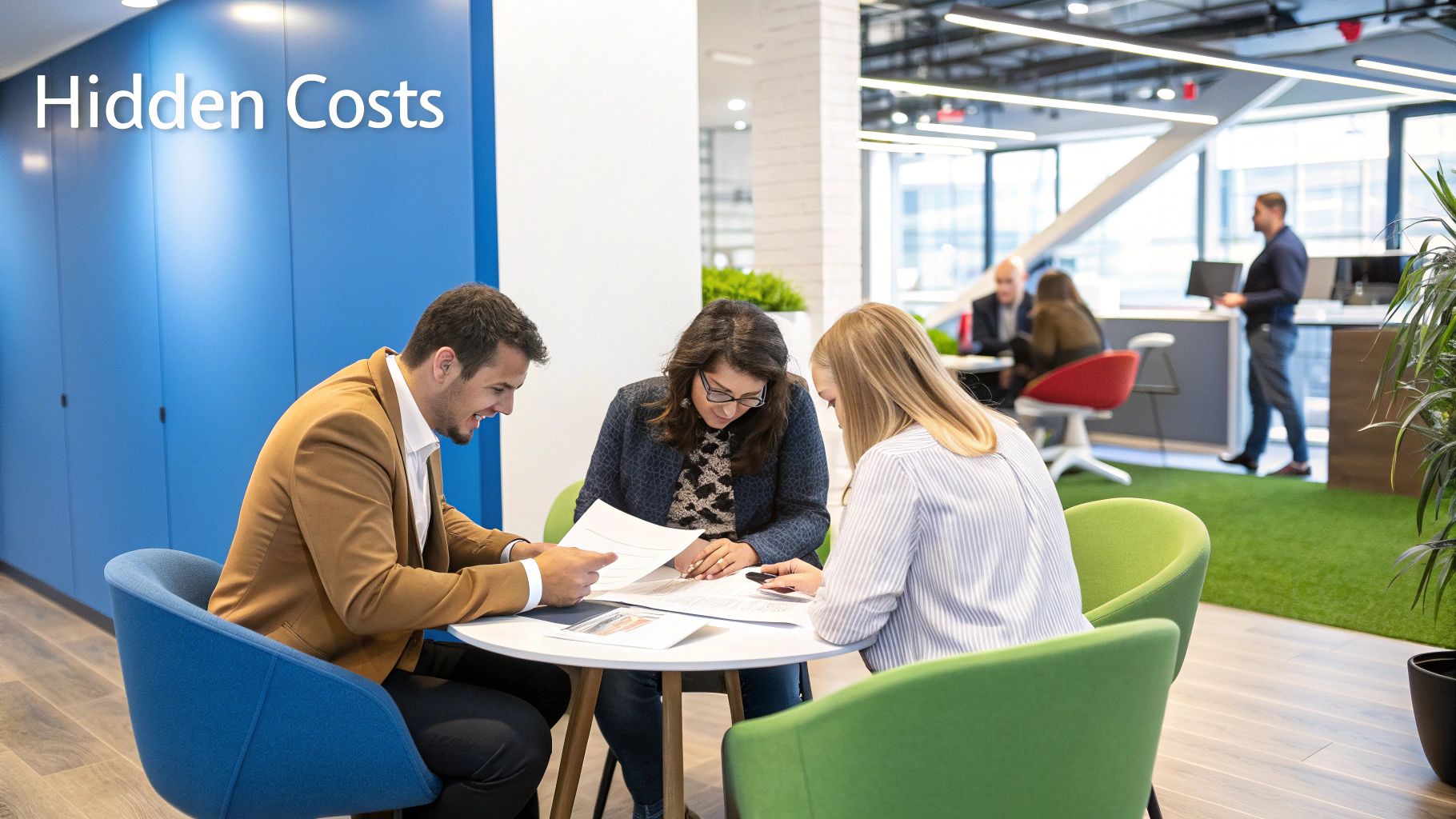 A group of professionals in a modern office setting, representing a stable and engaged workforce.