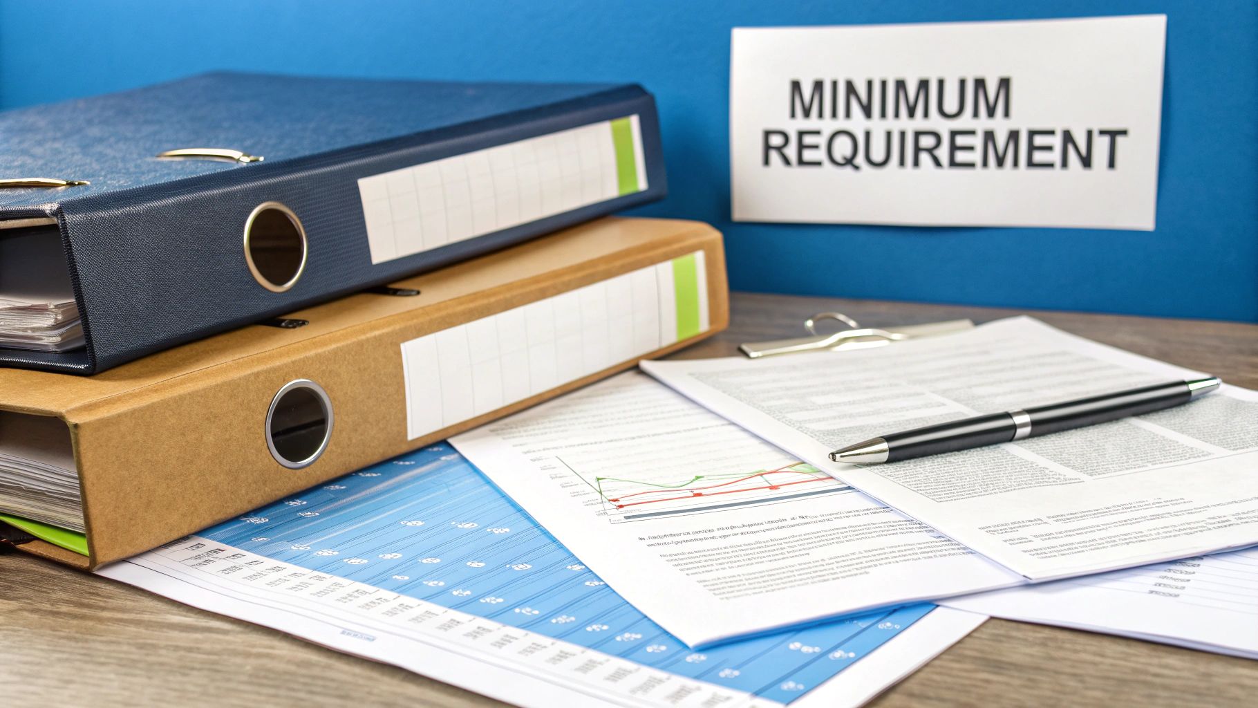 An image depicting a calculator, financial documents, and a pen, symbolizing the calculation of bank capital ratios.