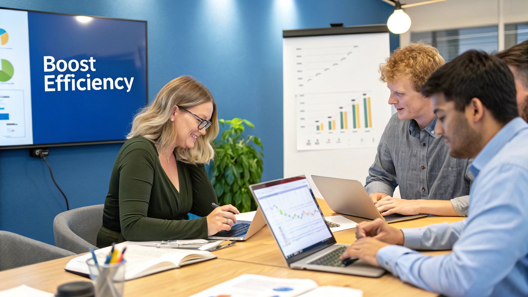 A person at a desk looking at financial charts with a question mark symbol.