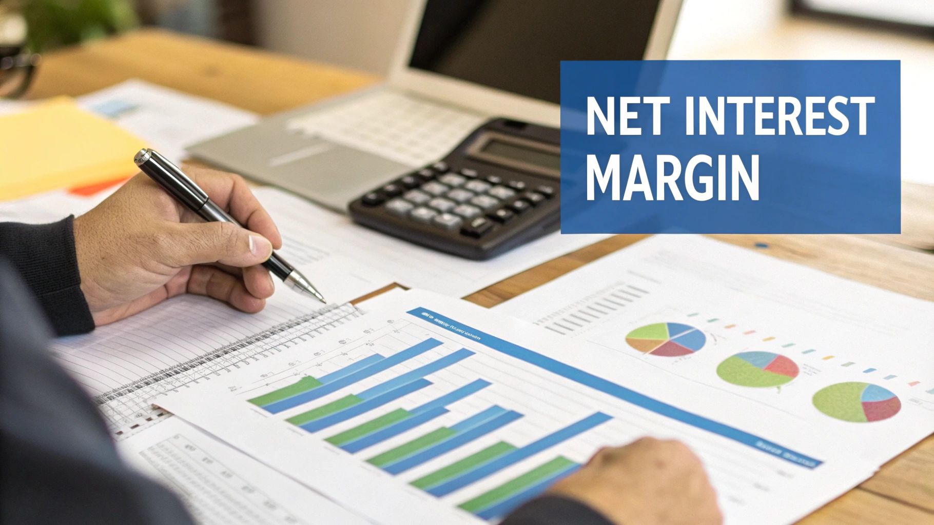 Person analyzing financial charts on a computer screen, representing net interest margin analysis.