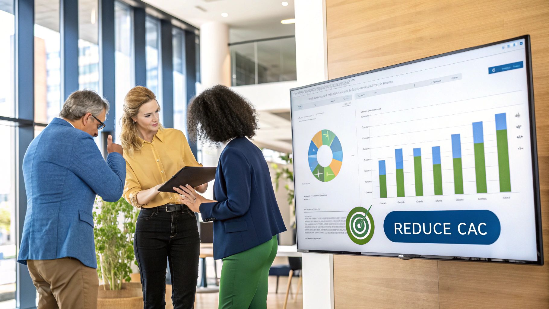 A strategic diagram showing arrows pointing from a central hub of customer data towards optimized channels, segmentation, and conversion funnel improvements.