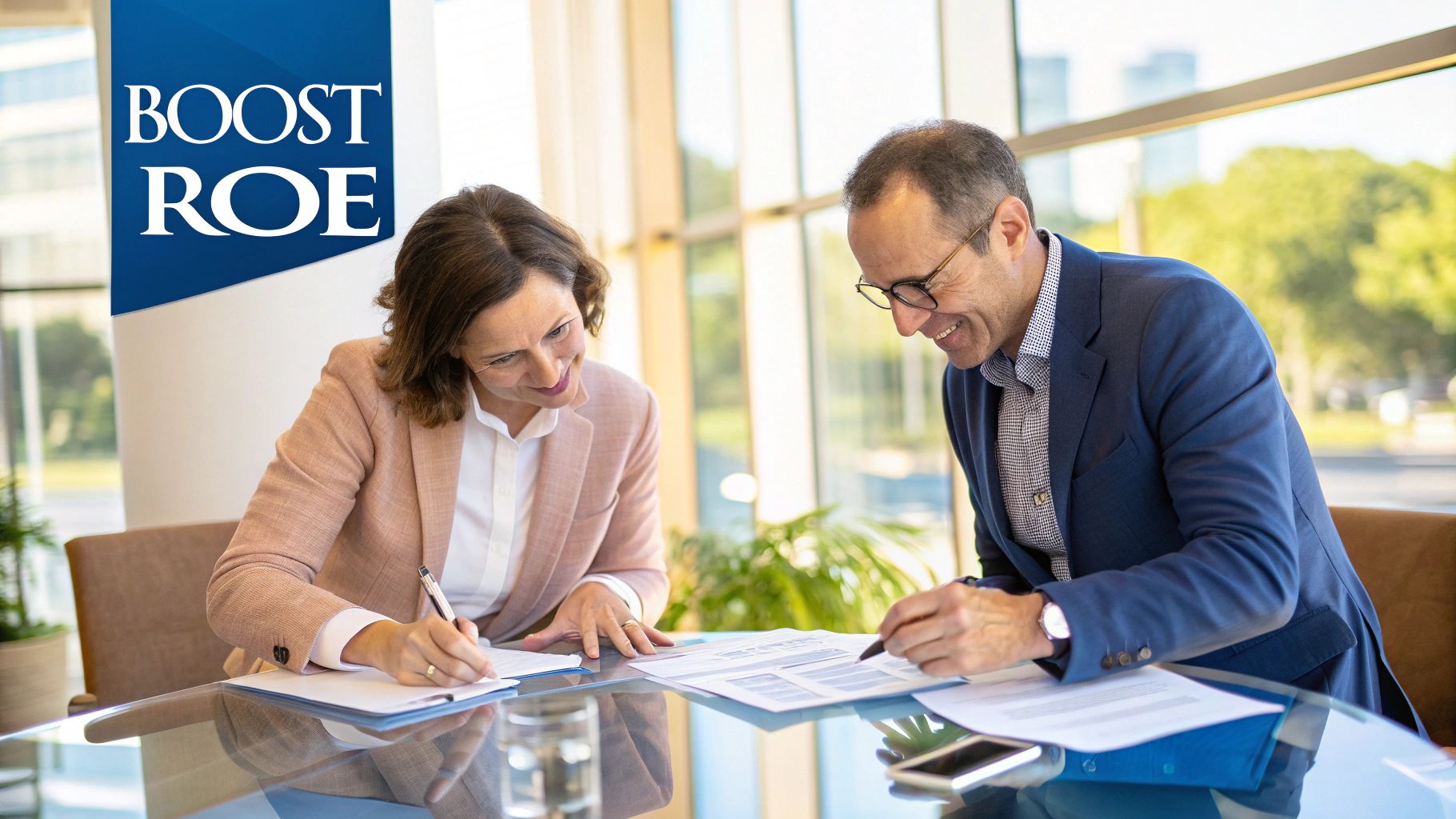 A graph showing economic trends over a city skyline at dusk, symbolizing the analysis of ROE in the current landscape.