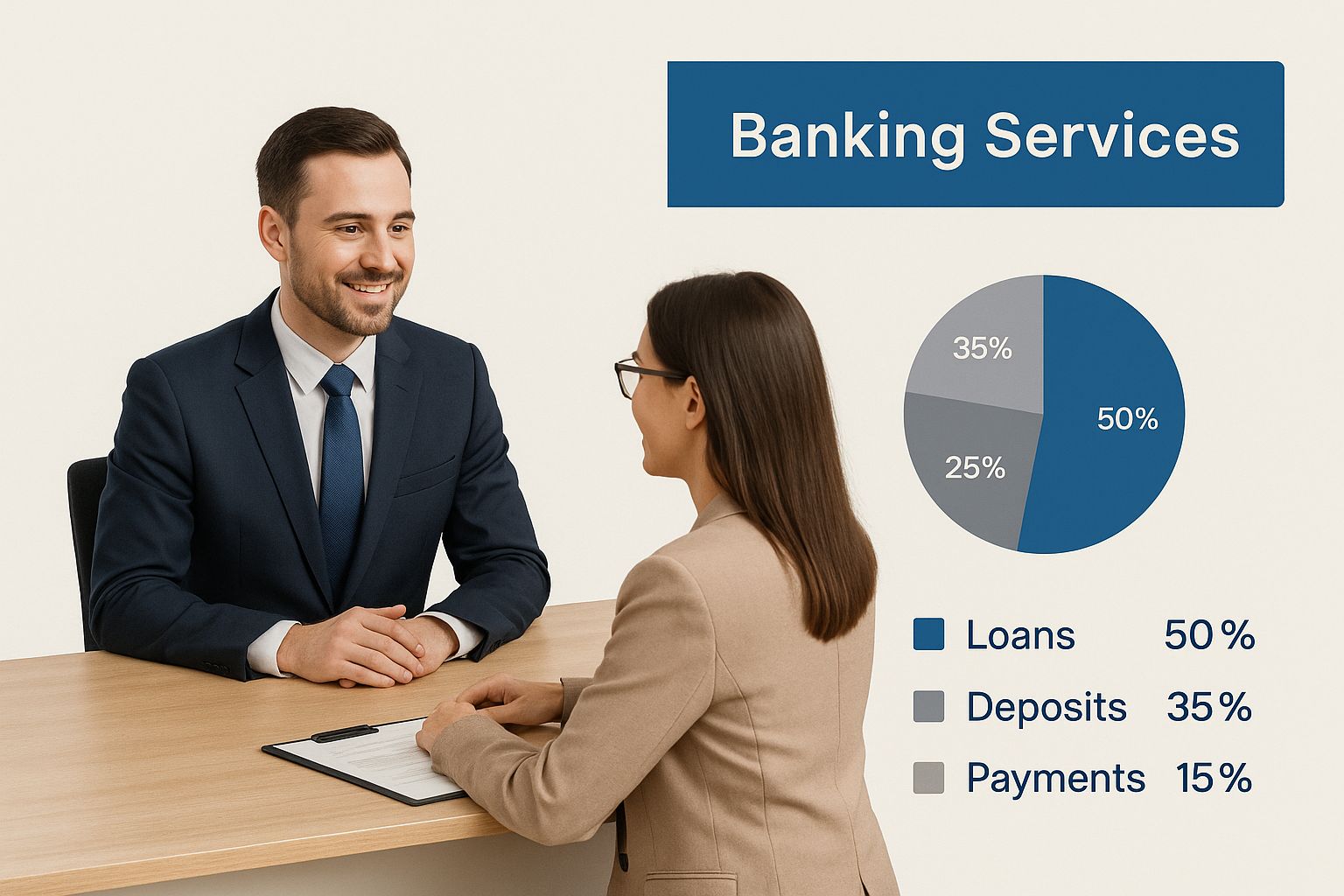 Infographic showcasing a banker assisting a customer, highlighting the various banking services offered by Cattaraugus County Bank.