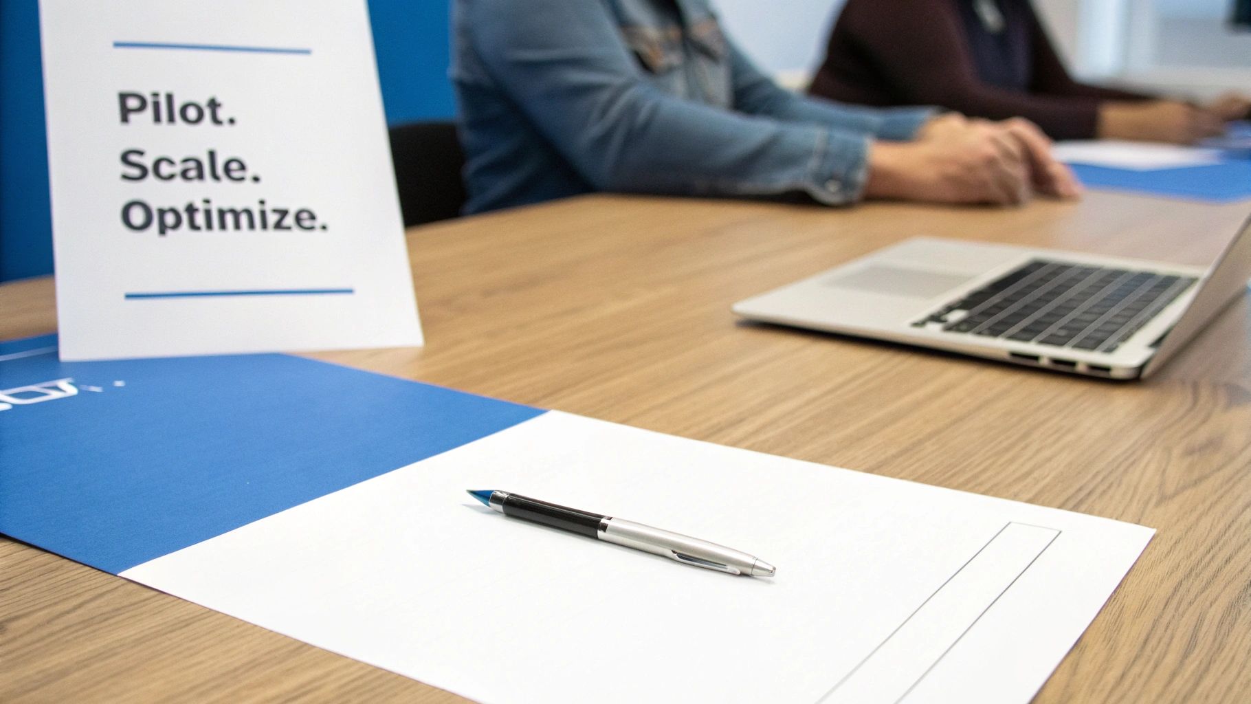 A detailed roadmap or flowchart illustrating a three-step process for data-driven automation in a banking context.