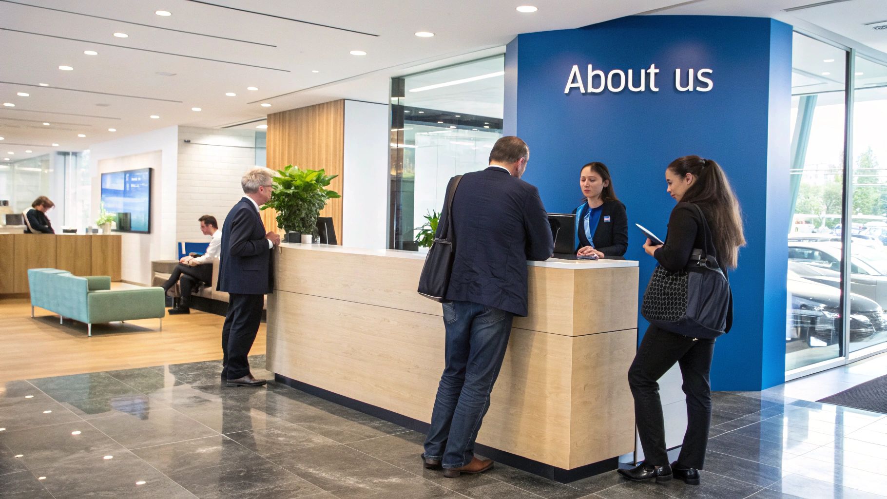 A bustling city street scene with diverse people and businesses, representing the vibrant communities served by Woori America Bank