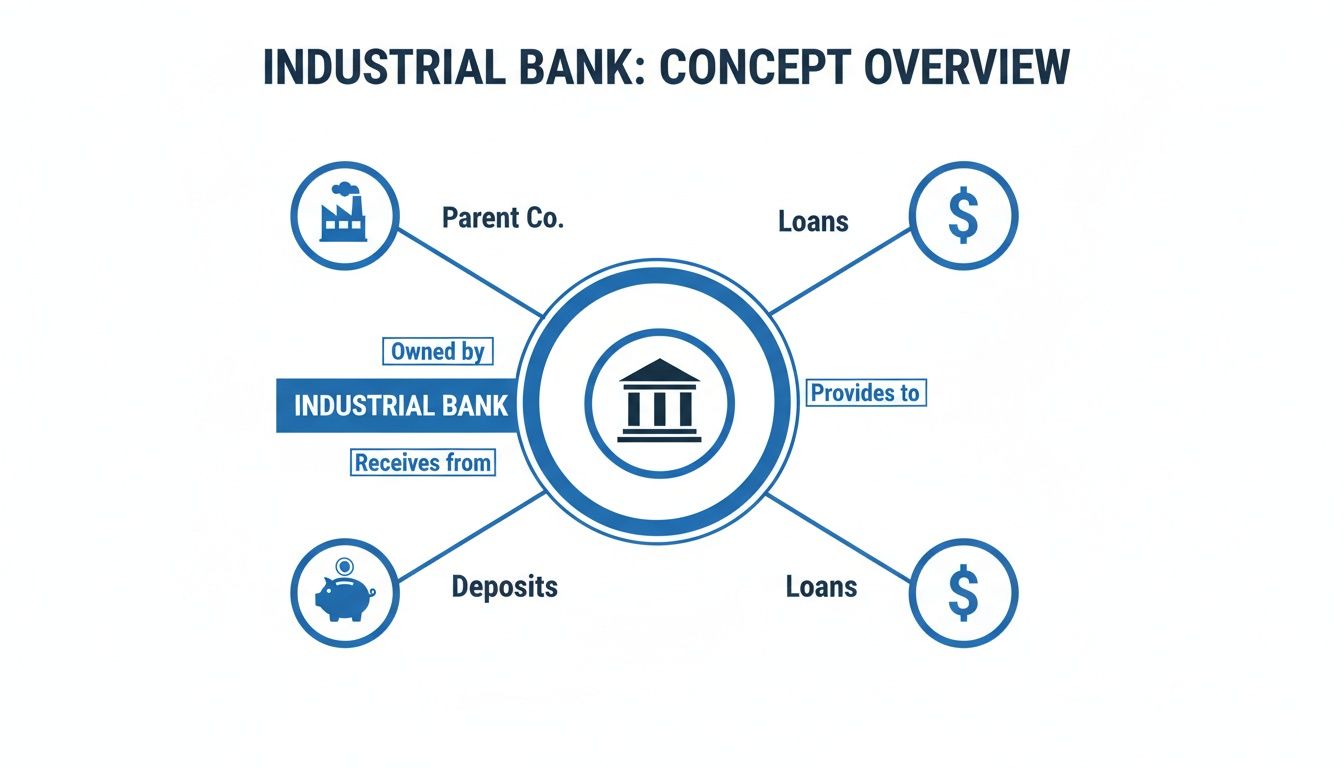 An overview diagram illustrating Industrial Bank's relationships with its parent company, loan recipients, and depositors.