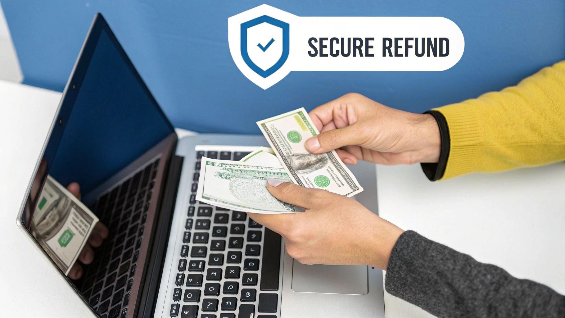 A person cautiously examining a shield icon on their phone screen, symbolizing protection against secondary scams.