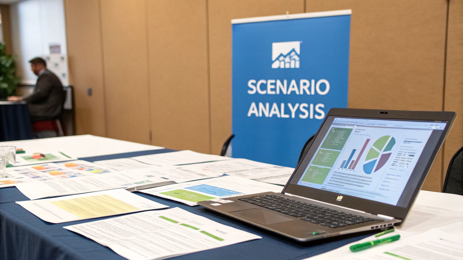 A tornado chart showing the sensitivity of a project's Net Present Value (NPV) to various input variables like sales volume, price, and costs.