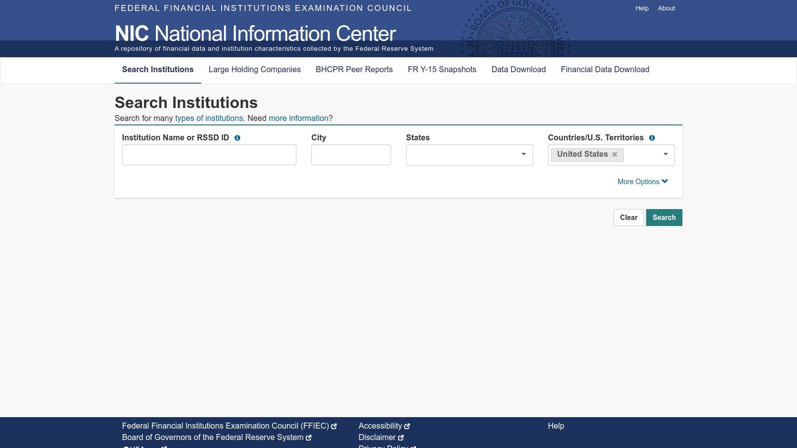 FFIEC National Information Center (NIC) – Search Institutions