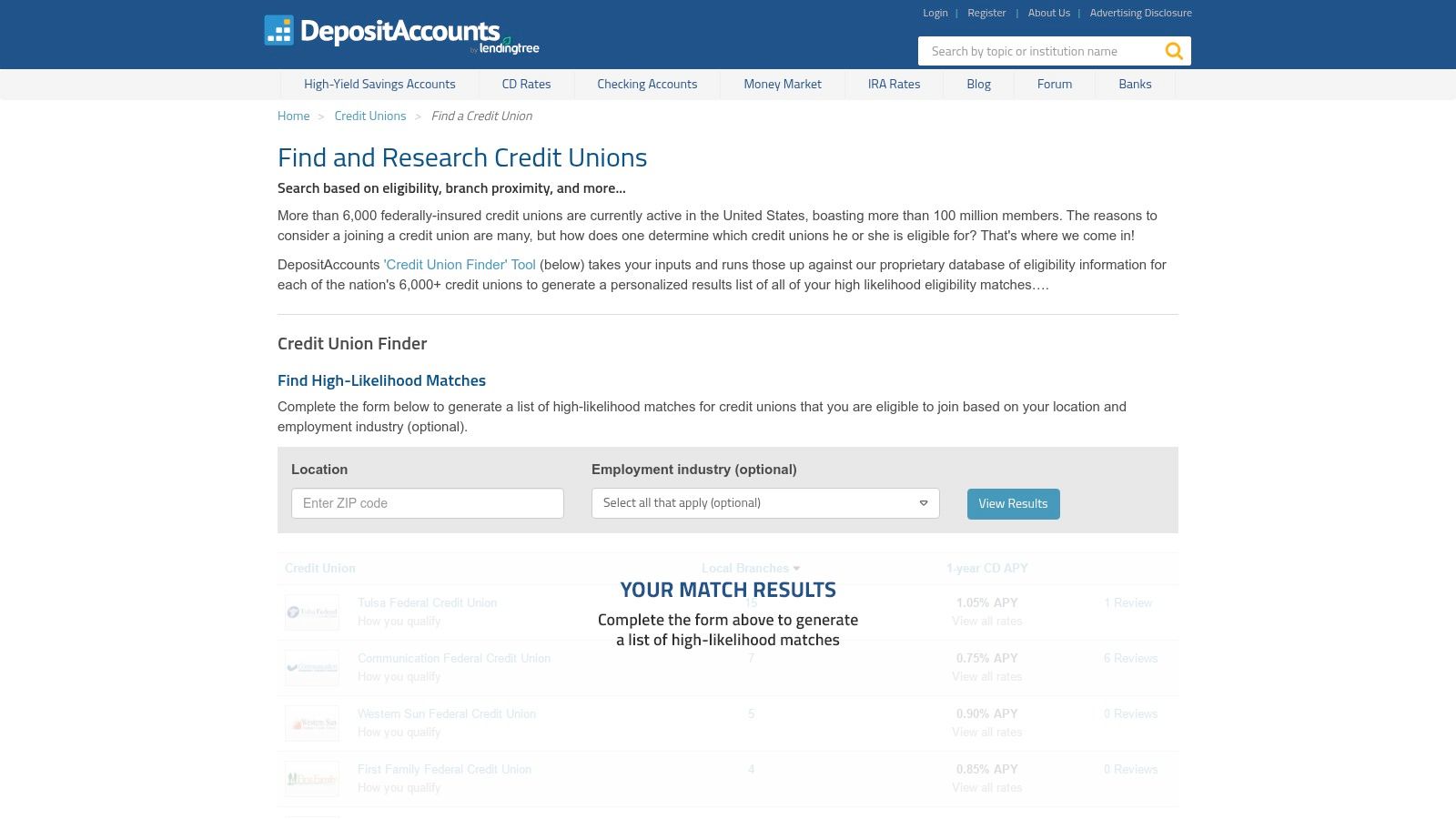 DepositAccounts (LendingTree) – Credit Union Finder