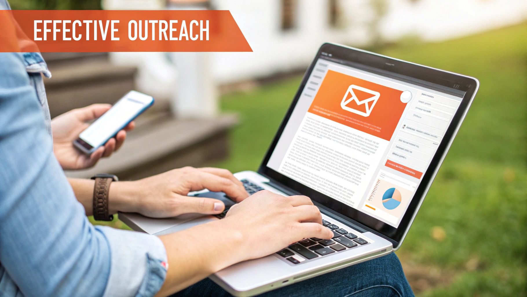 Person using a laptop with an email interface and a smartphone, highlighting effective digital outreach.