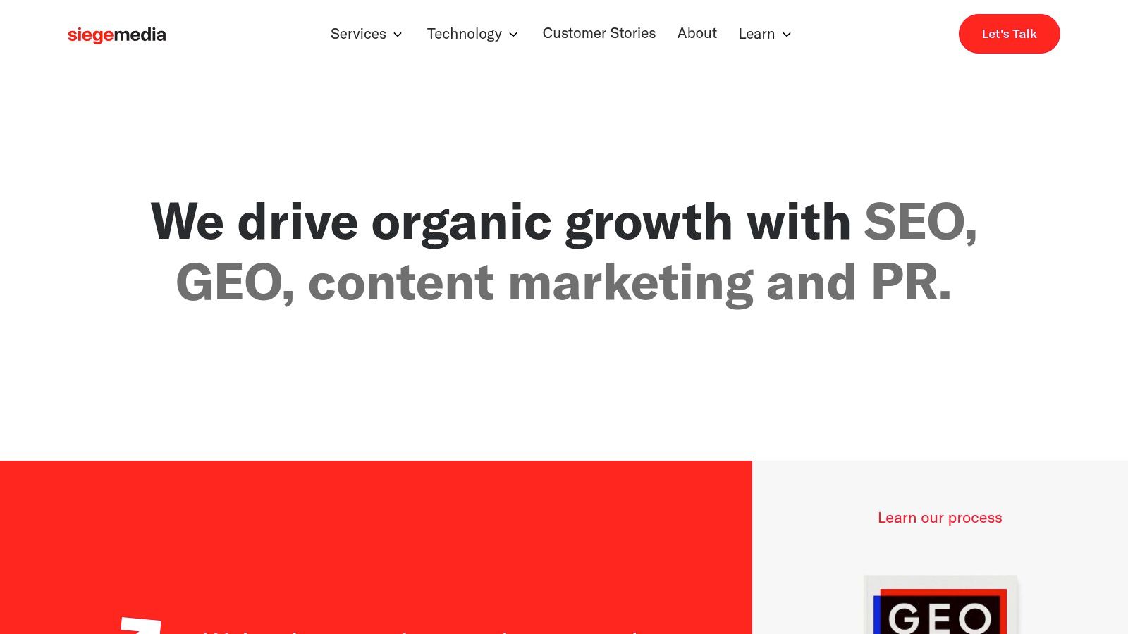 Siege Media homepage showcasing their focus on content that ranks and earns links.