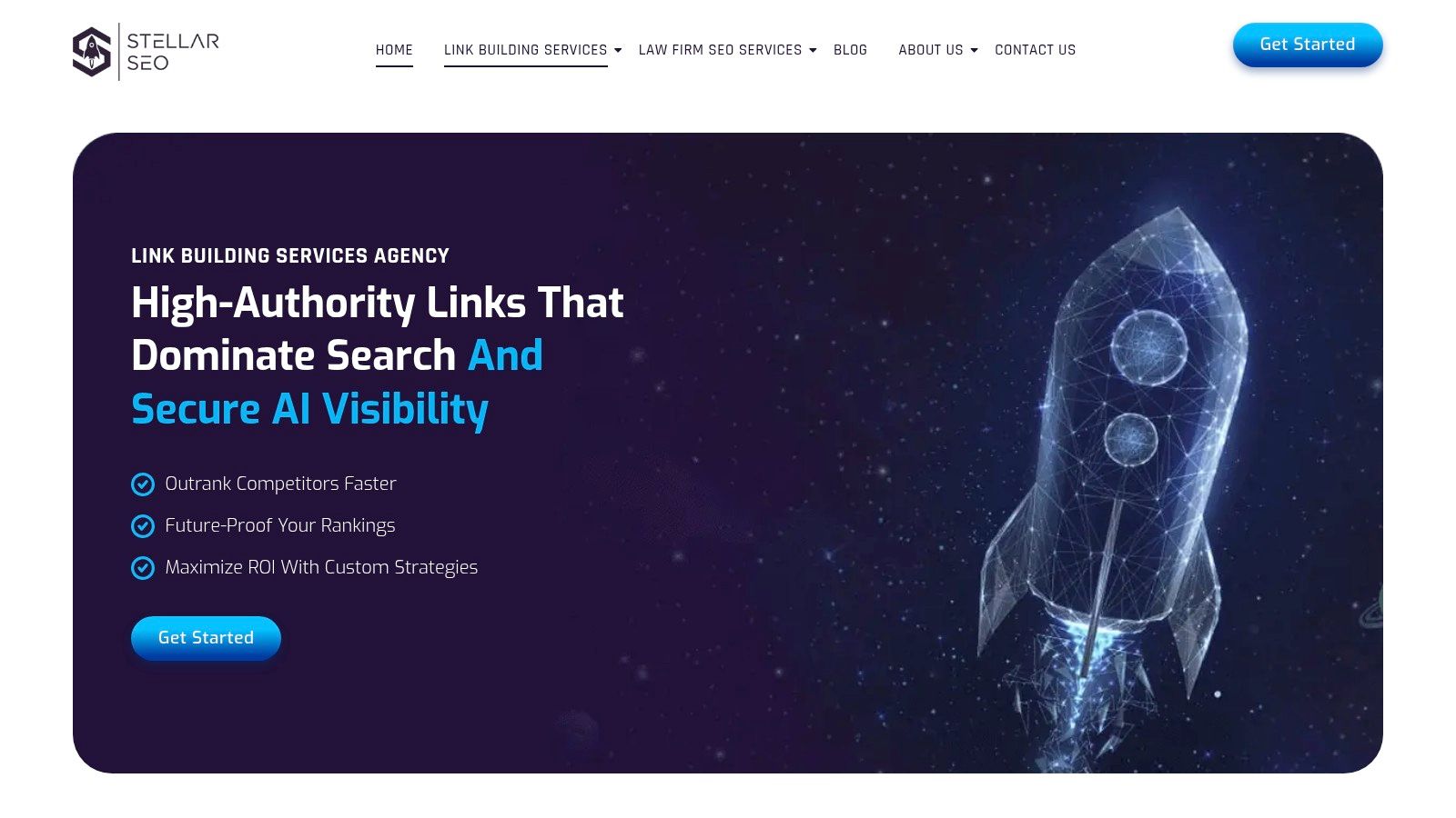 Stellar SEO homepage featuring their service offerings and client results.
