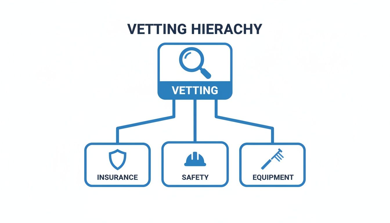 A vetting hierarchy diagram illustrating the key components of vetting for insurance, safety, and equipment.