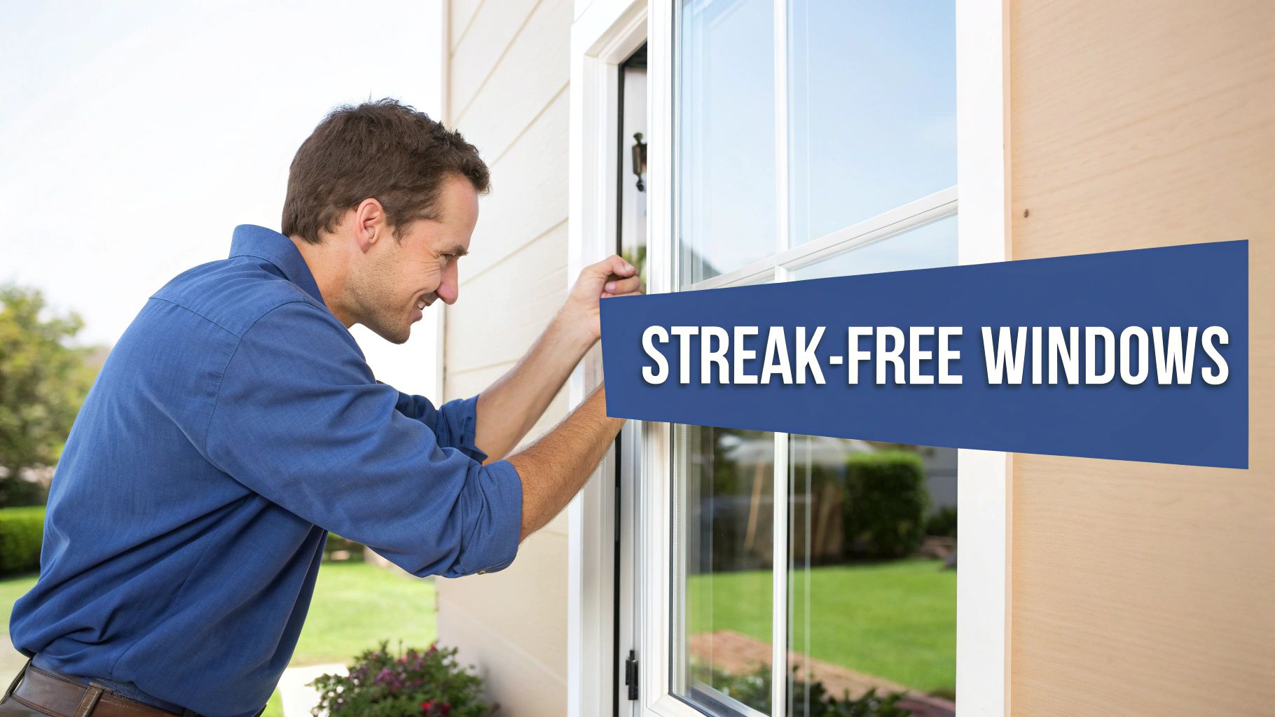 A professional window cleaner using a squeegee for a streak-free shine.